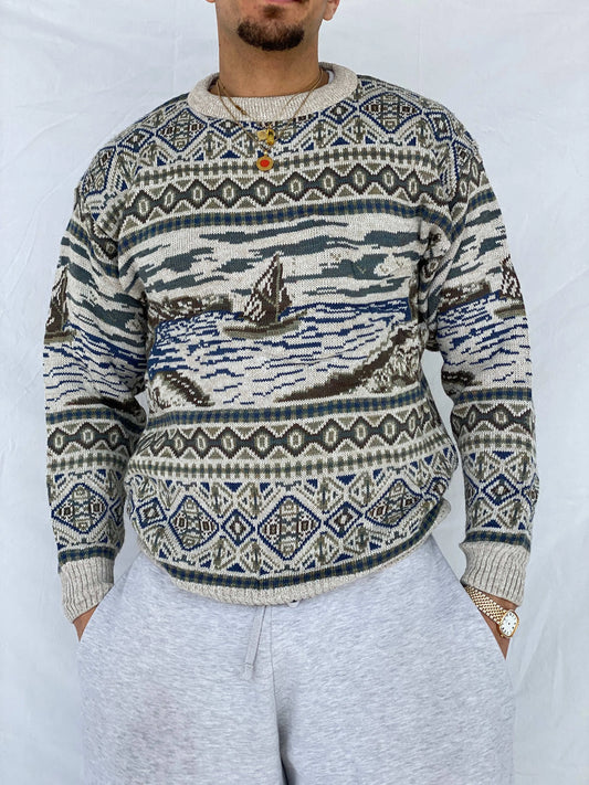 Vintage Minister Beige Knitted Sweater - Size M - Balagan Vintage Sweater 80s, 90s, Abdullah, knitted sweater, vintage sweater, winter