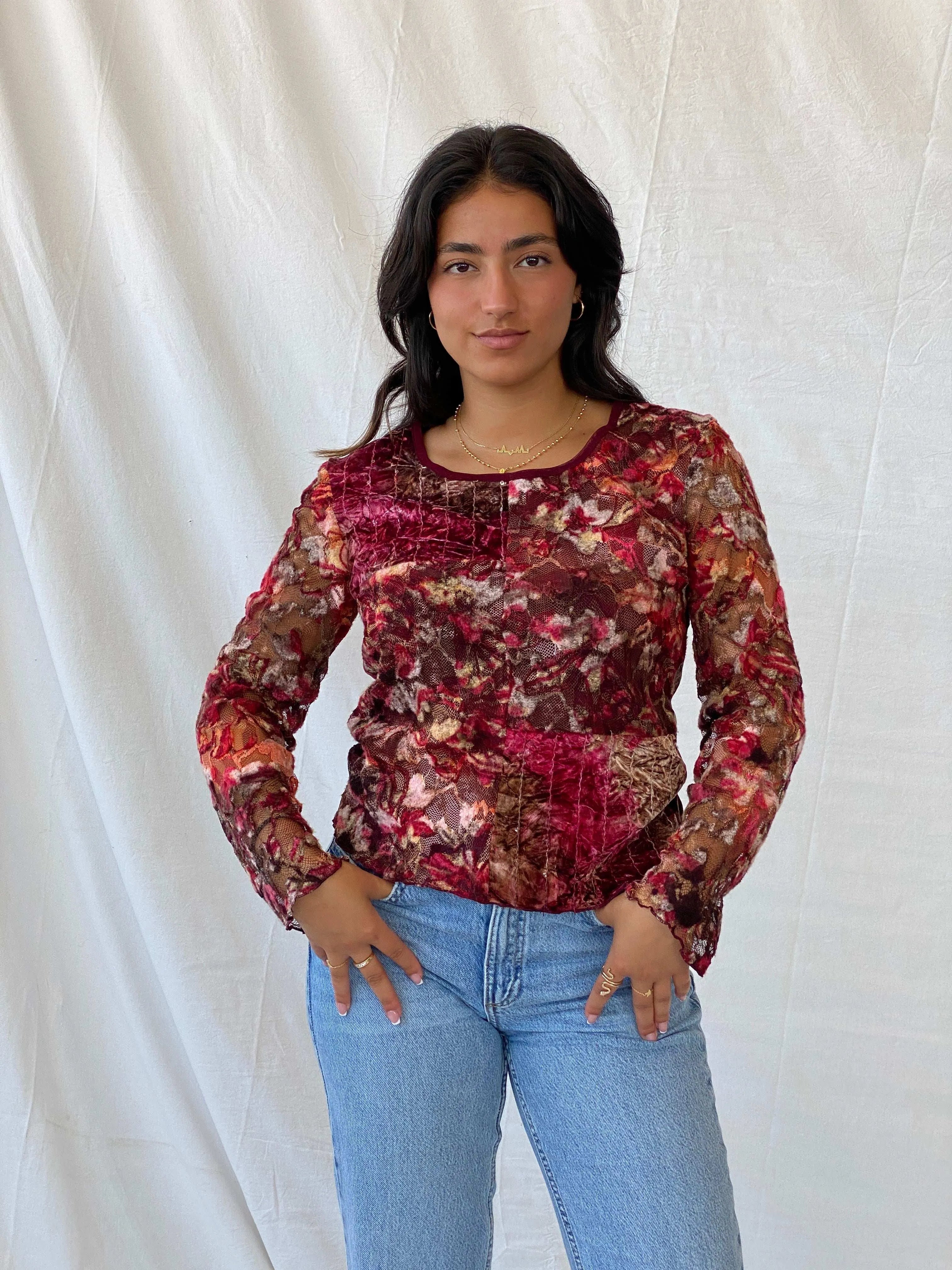 Vintage Model Velvet Lace Full-Sleeve Top - M/L - Balagan Vintage Full Sleeve Top 00s, 90s, Lana, mesh top, winter