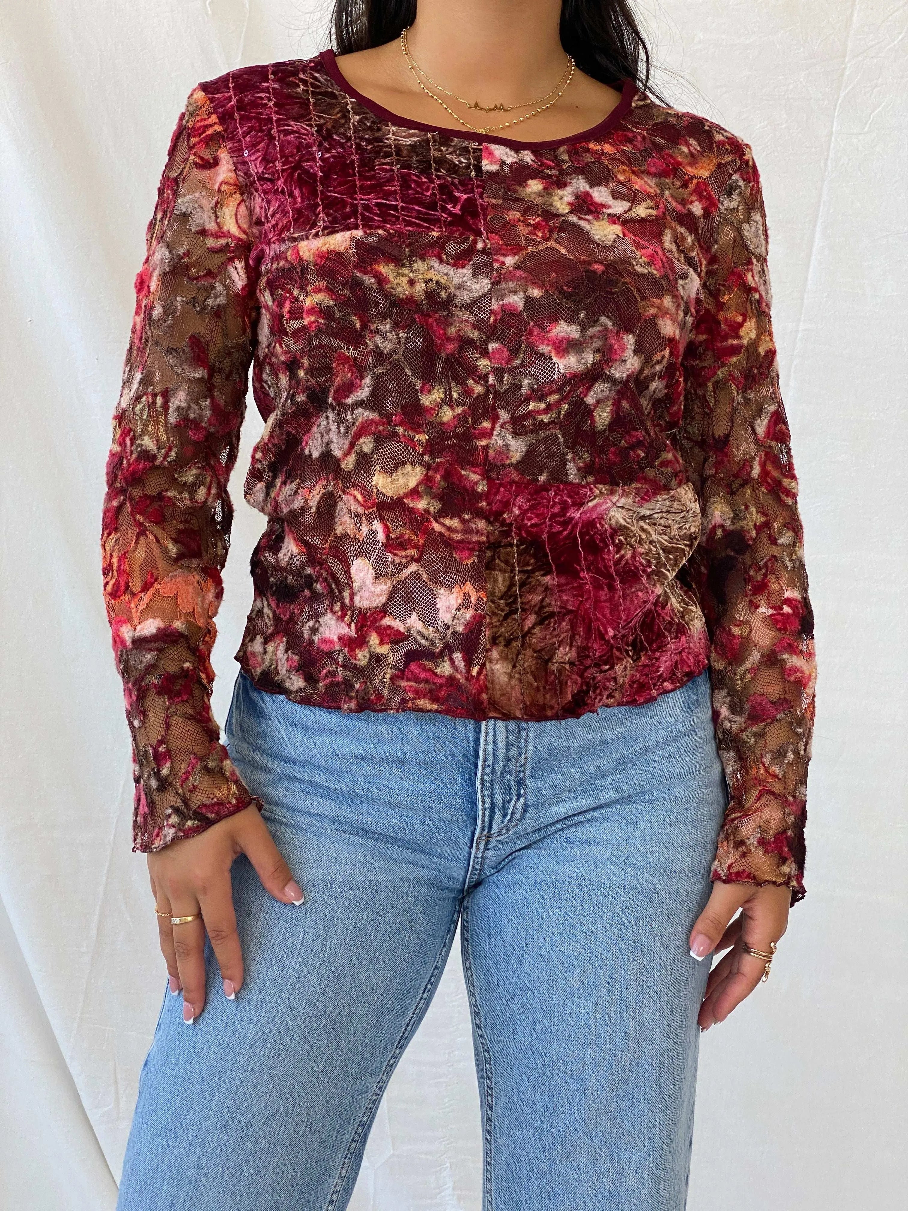 Vintage Model Velvet Lace Full-Sleeve Top - M/L - Balagan Vintage Full Sleeve Top 00s, 90s, Lana, mesh top, winter