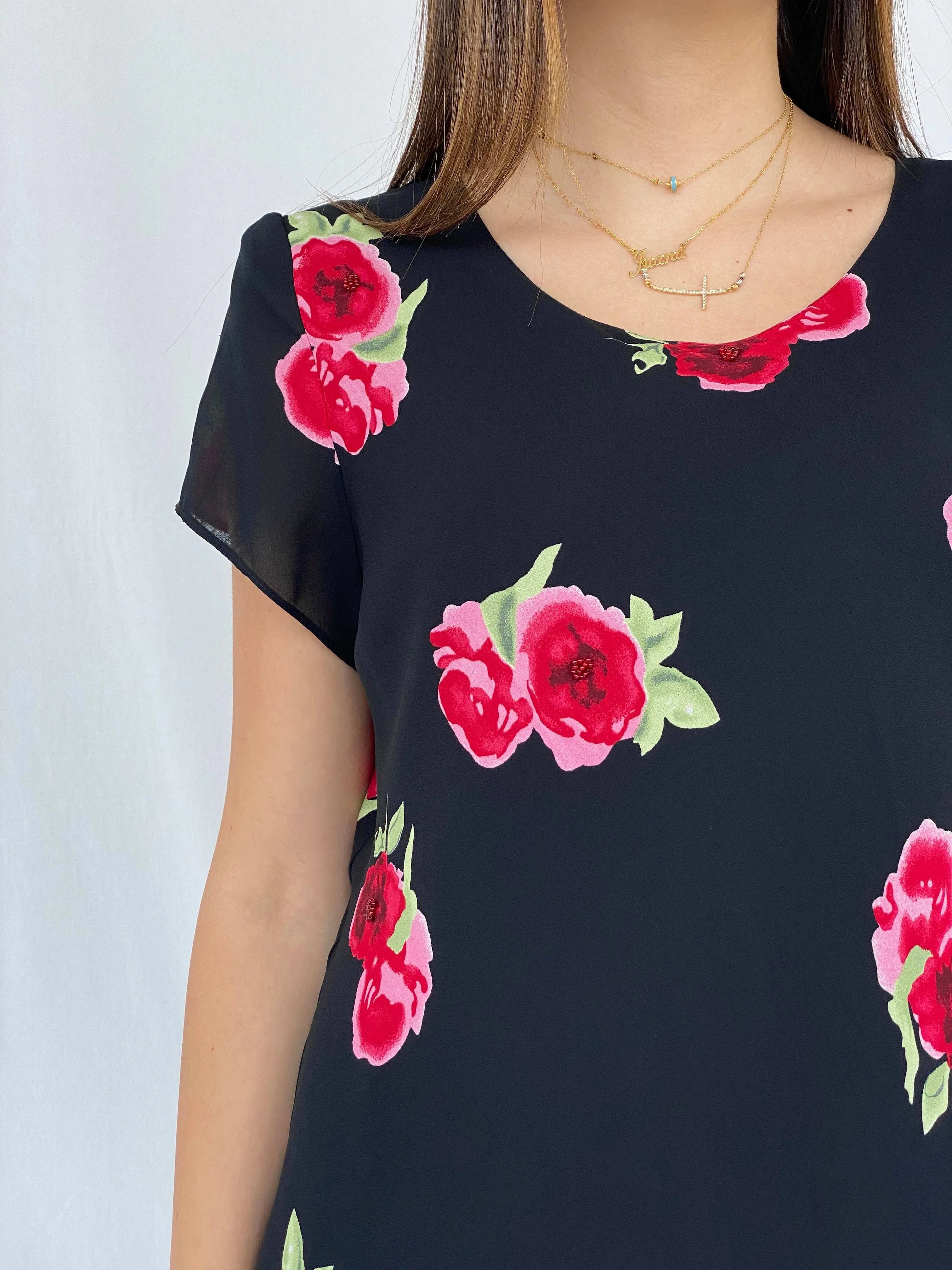 Vintage Molly Malloy Floral Beaded Midi Dress - Size M - Balagan Vintage Midi Dress 90s, dress, floral, floral dress, floral print, Juana, maxi dress, midi dress