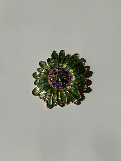 Vintage Monet Green Floral Enamel And Rhinestone Pin Brooch - Balagan Vintage Brooch 00s, Brooch