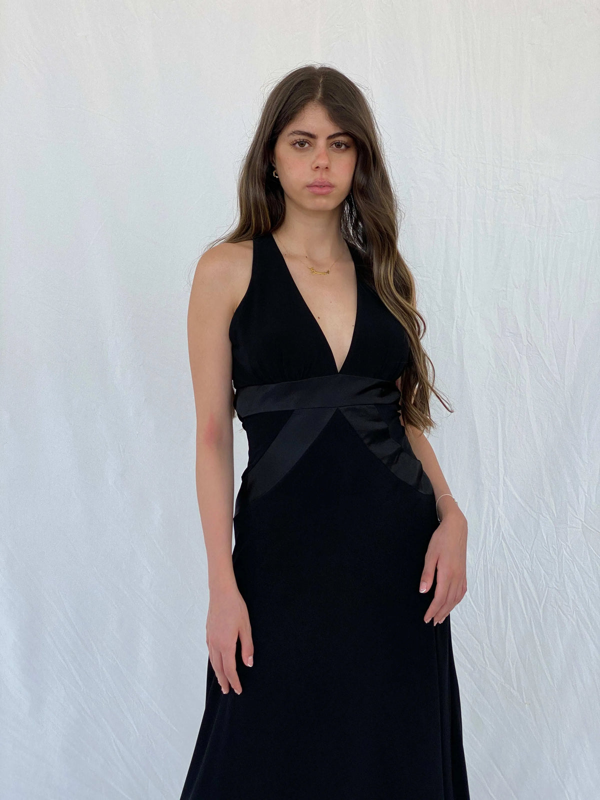 Stunning Vintage Morgan & Co Black Backless Evening Dress with Asymmetric Hem GC Stunning Vintage Morgan & Co Black Backless Evening Dress with Asymmetric Hem GC