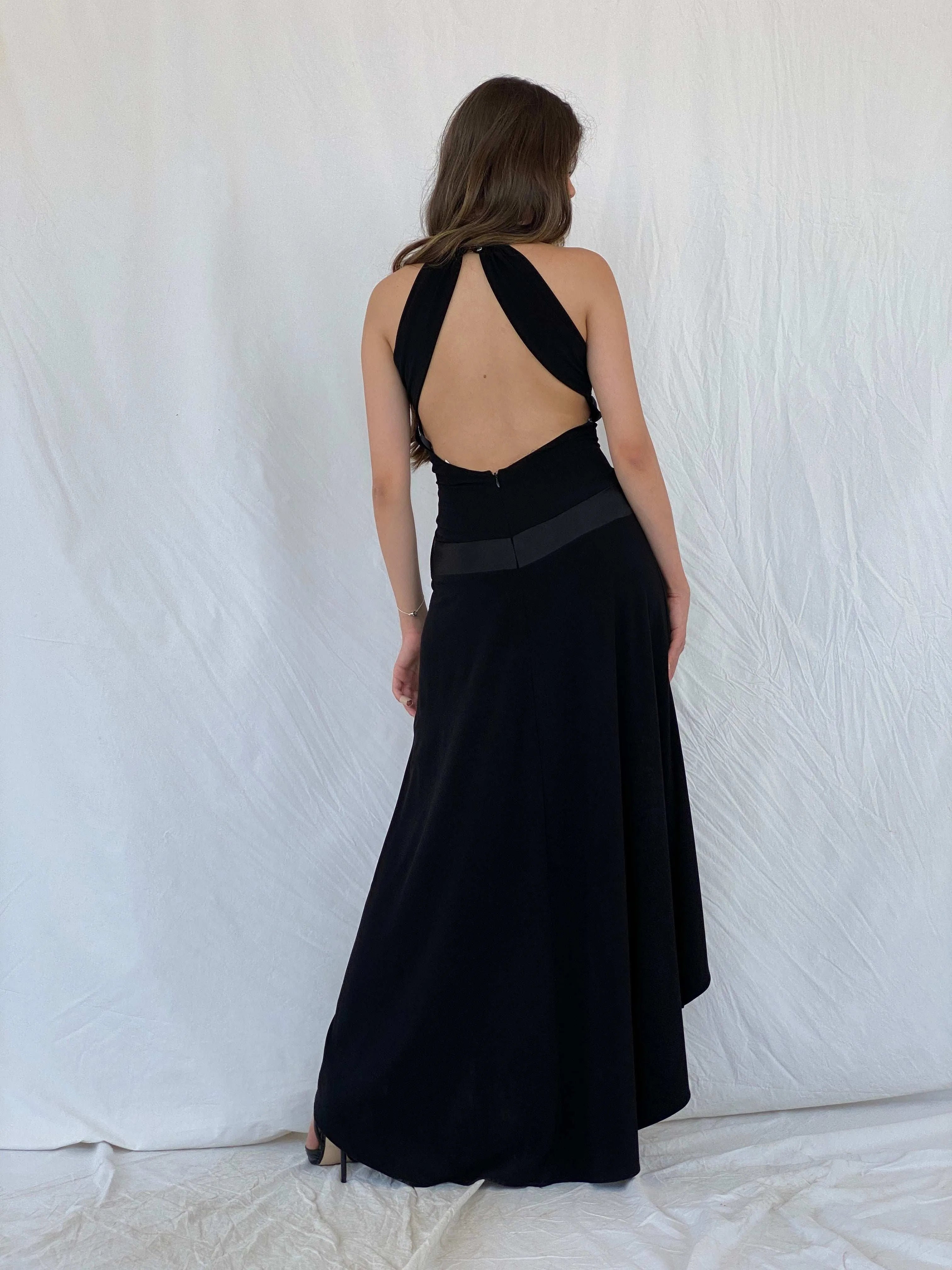 Vintage Morgan & Co Black Backless Evening Dress with Asymmetric Hem GC - M - Balagan Vintage Maxi Dress 00s, 90s, maxi dress, Mira, Wedding Guest