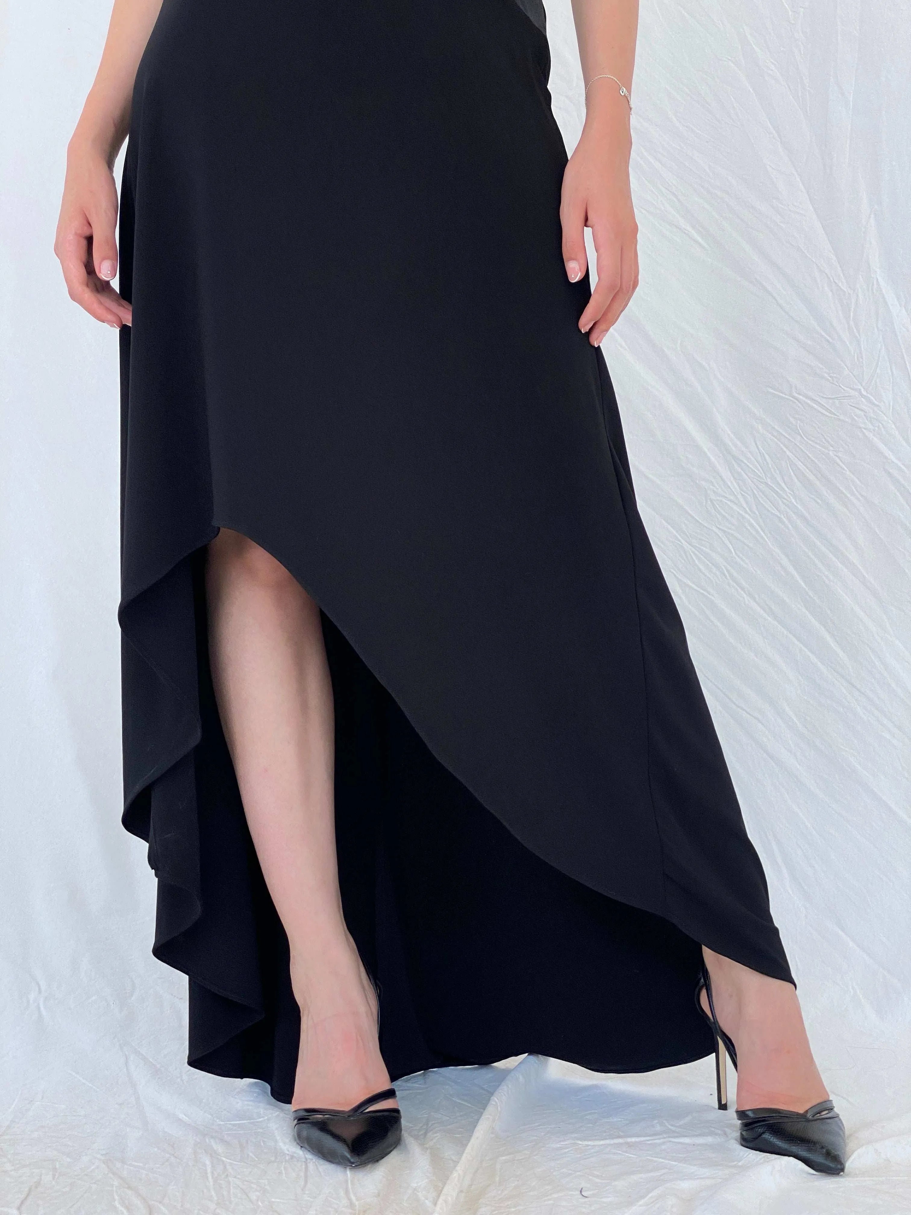 Vintage Morgan & Co Black Backless Evening Dress with Asymmetric Hem GC - M - Balagan Vintage Maxi Dress 00s, 90s, maxi dress, Mira, Wedding Guest