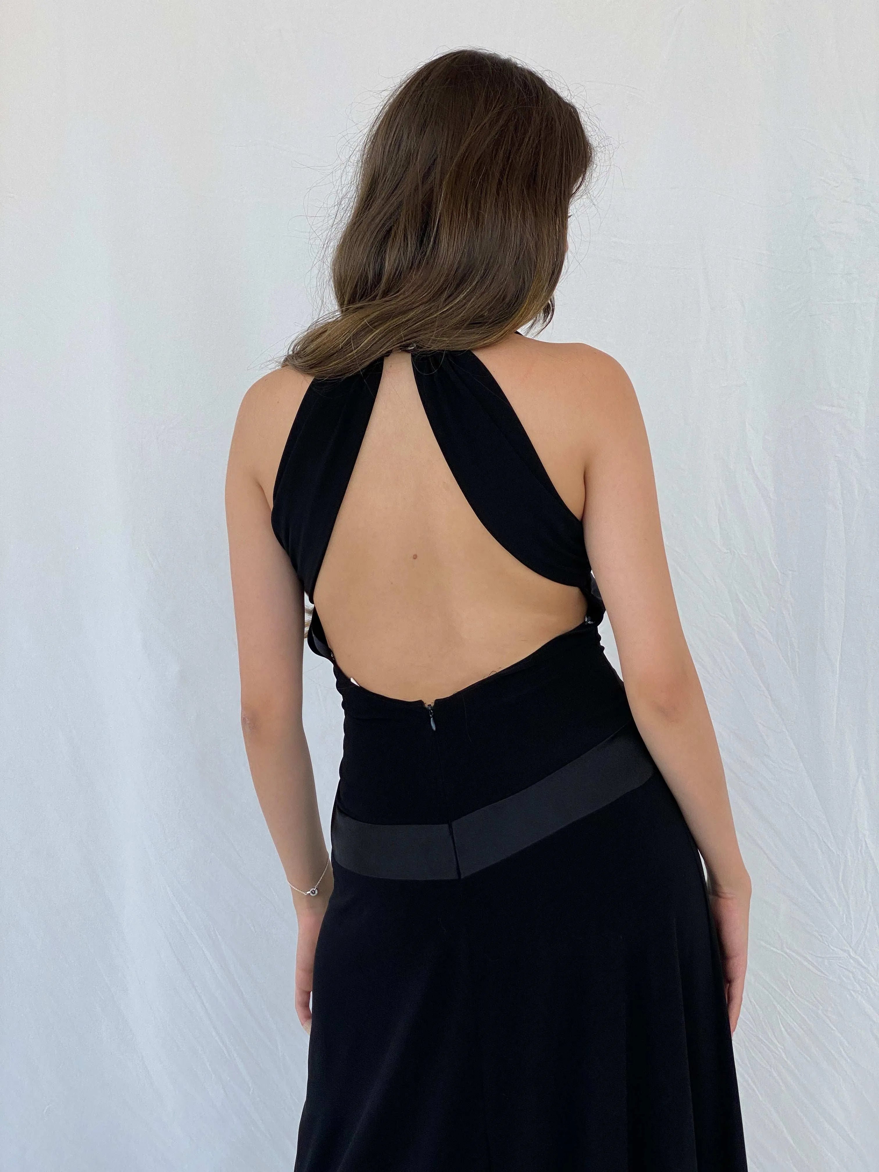 Vintage Morgan & Co Black Backless Evening Dress with Asymmetric Hem GC - M - Balagan Vintage Maxi Dress 00s, 90s, maxi dress, Mira, Wedding Guest