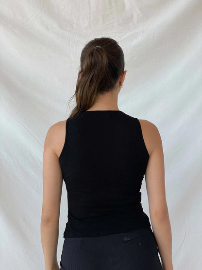 Vintage Morgan De Toi Red Floral Beaded Black Sleeveless Top - M - Balagan Vintage Sleeveless Top floral embroidery, Mira, sleeveless top, women top