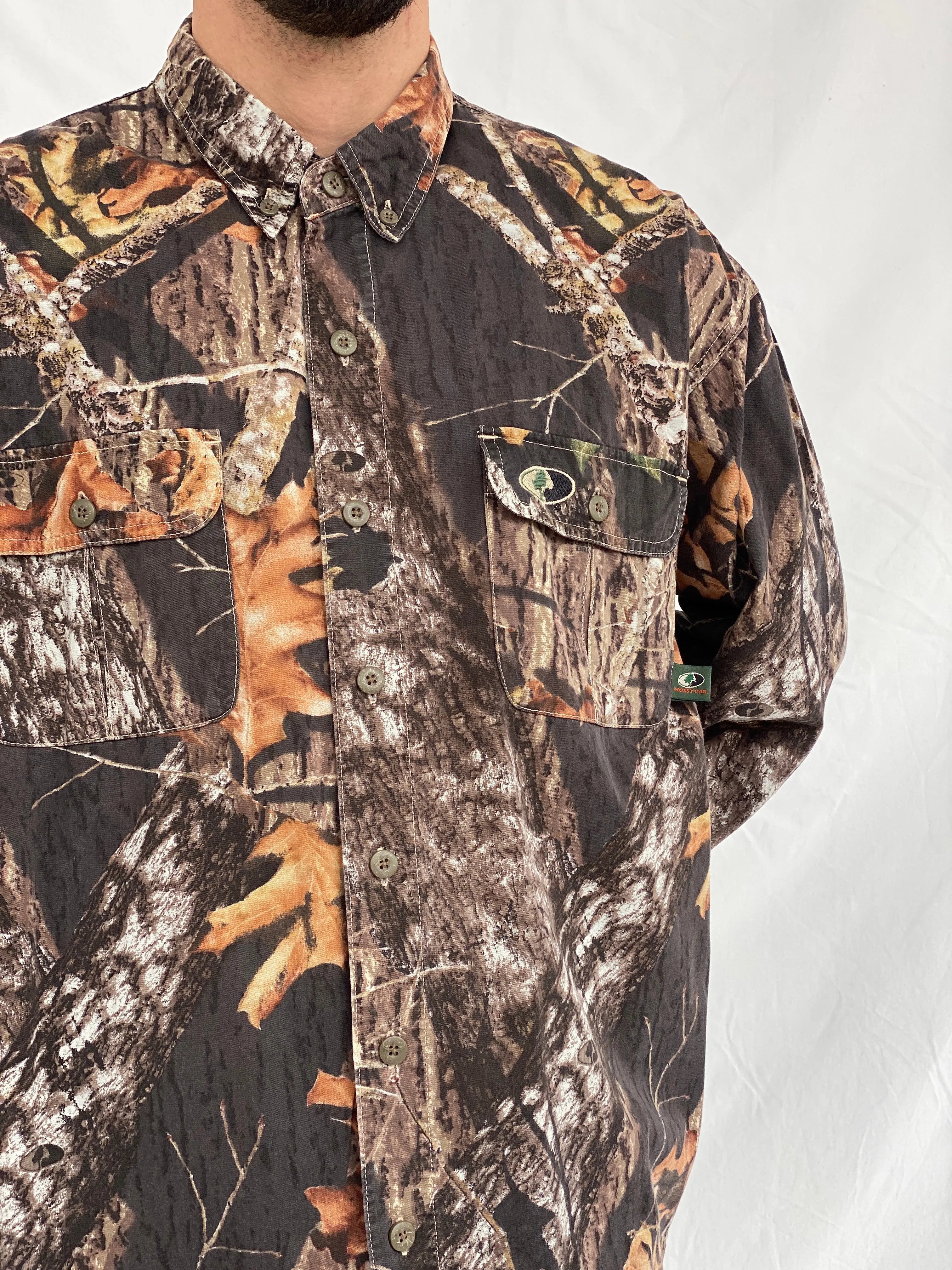 Vintage Mossy Oak Camo Break-Up Woodland Camouflage Button Down Long Sleeve Hunting Shirt - XL - Balagan Vintage Full sleeve Shirt 90s, full sleeve shirt, Hamza, mens shirt, printed shirt, winter