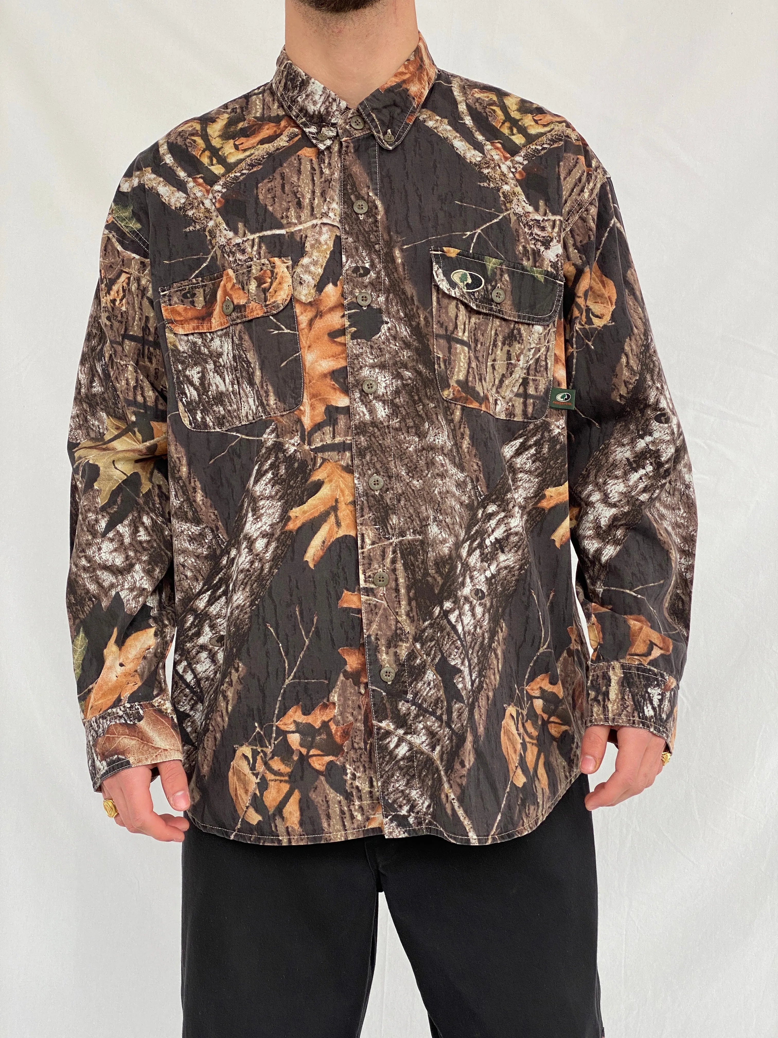 Vintage Mossy Oak Camo Break-Up Woodland Camouflage Button Down Long Sleeve Hunting Shirt - XL - Balagan Vintage Full sleeve Shirt 90s, full sleeve shirt, Hamza, mens shirt, printed shirt, winter