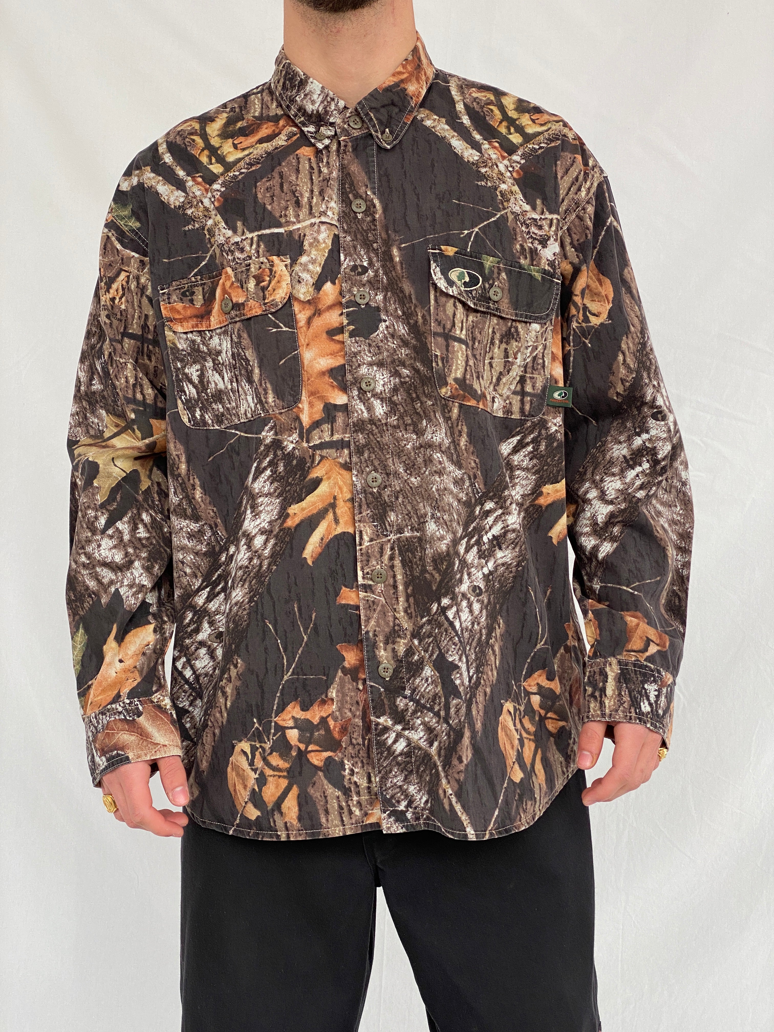 Vintage Mossy Oak Camo Break-Up Woodland Camouflage Button Down Long Sleeve Hunting Shirt - XL - Balagan Vintage Full sleeve Shirt 90s, full sleeve shirt, Hamza, mens shirt, NEW IN, printed shirt, winter