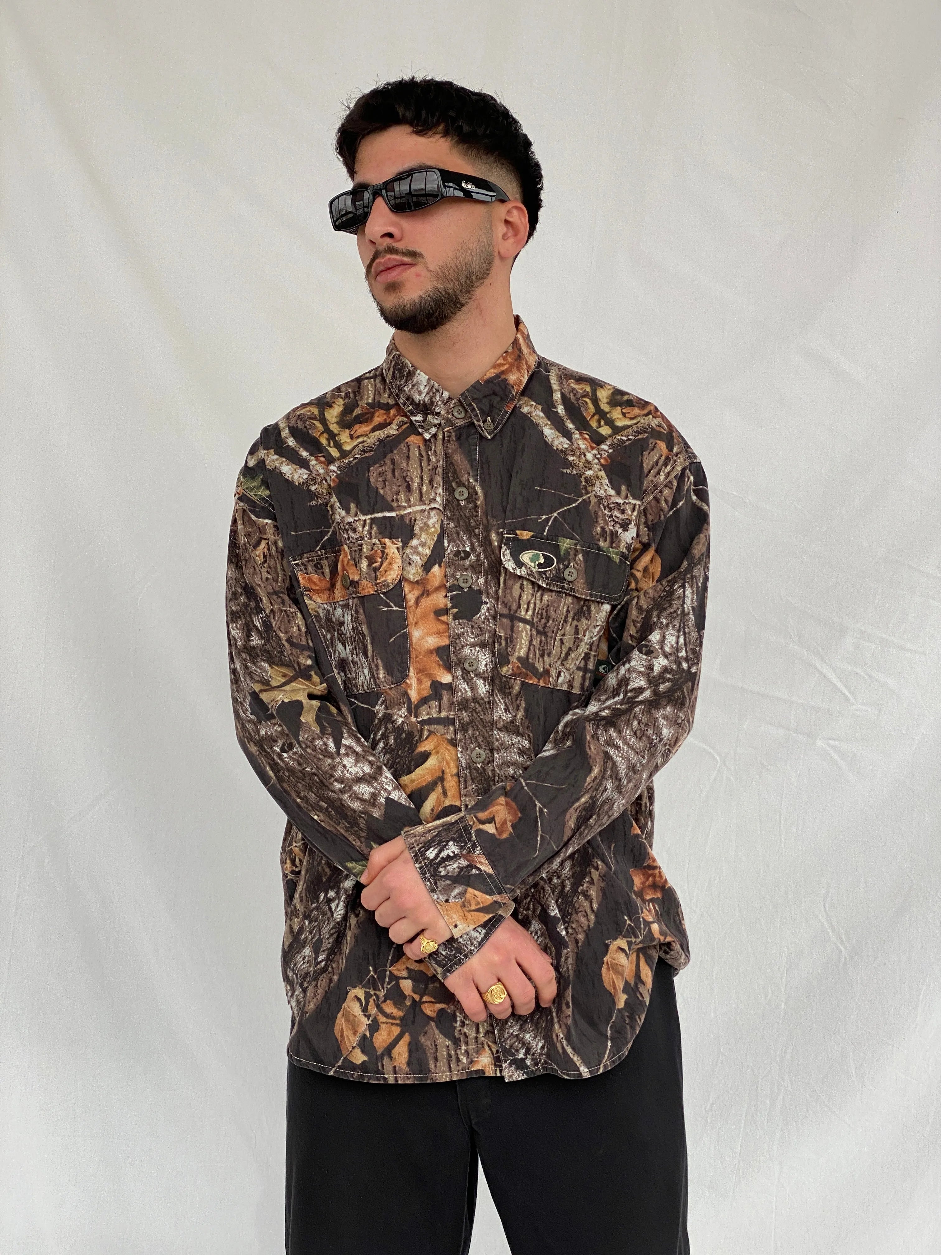 Vintage Mossy Oak Camo Break-Up Woodland Camouflage Button Down Long Sleeve Hunting Shirt - XL - Balagan Vintage Full sleeve Shirt 90s, full sleeve shirt, Hamza, mens shirt, printed shirt, winter