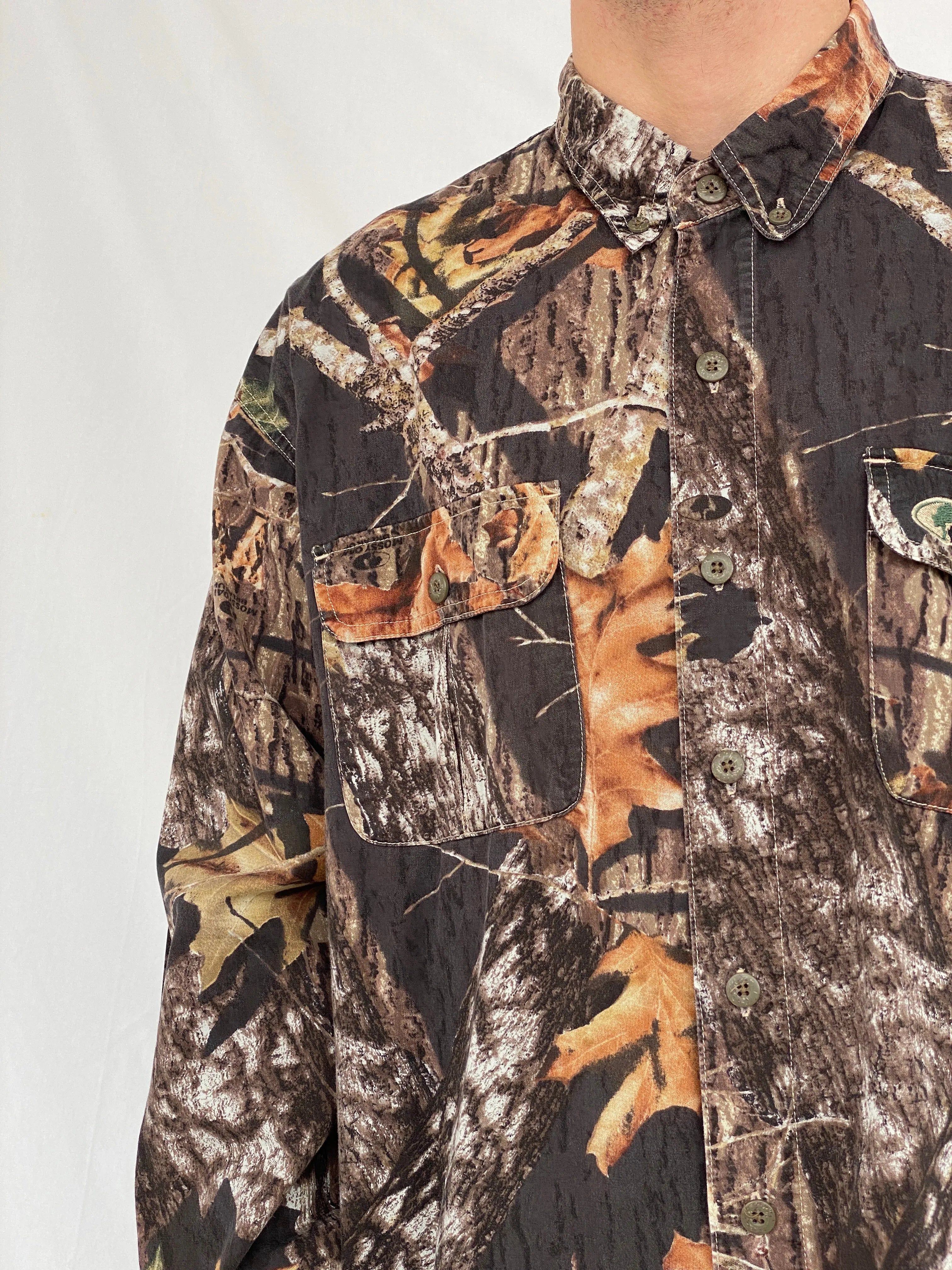 Vintage Mossy Oak Camo Break-Up Woodland Camouflage Button Down Long Sleeve Hunting Shirt - XL - Balagan Vintage Full sleeve Shirt 90s, full sleeve shirt, Hamza, mens shirt, printed shirt, winter