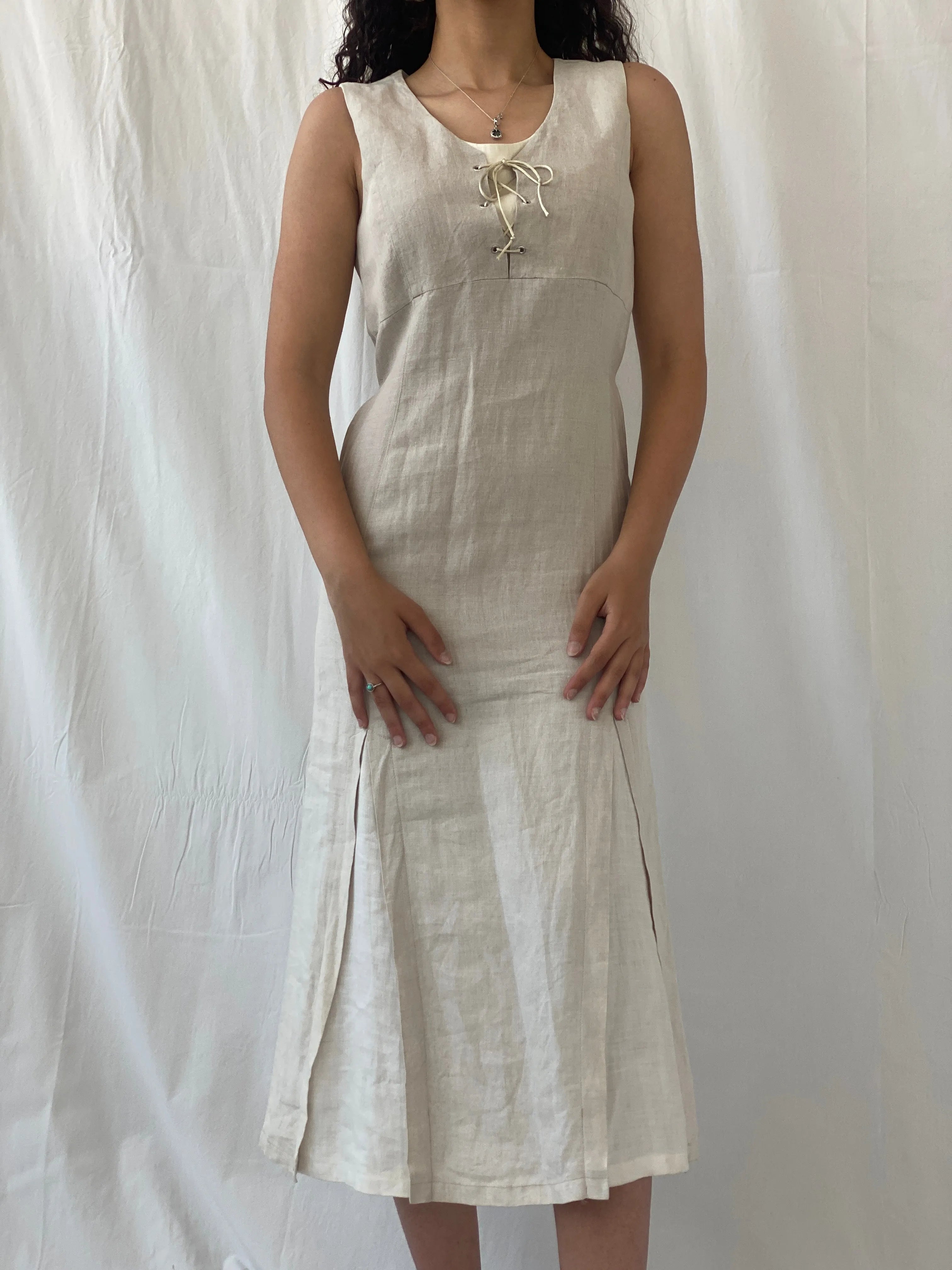 Vintage Motys Collection Paris Beige Linen Midaxi Women’s Dress - M - Balagan Vintage Maxi Dress Celine, dress, linen, midi dress, summer, Y2K dress