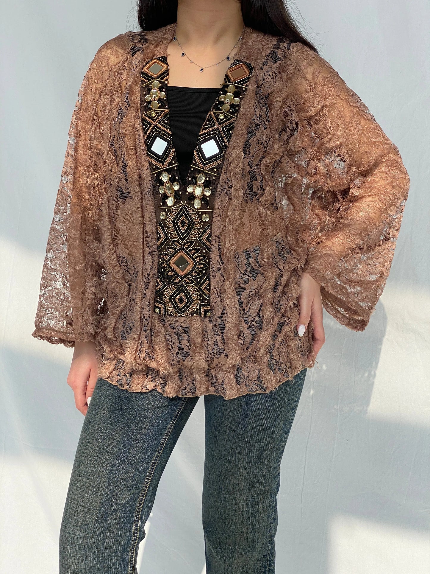 Vintage My Story Paris Limited Edition Beaded Lace Women’s Top - L - Balagan Vintage Full Sleeve Top 00s, consignment, Fatima, Janan, striped, striped shirt, women top