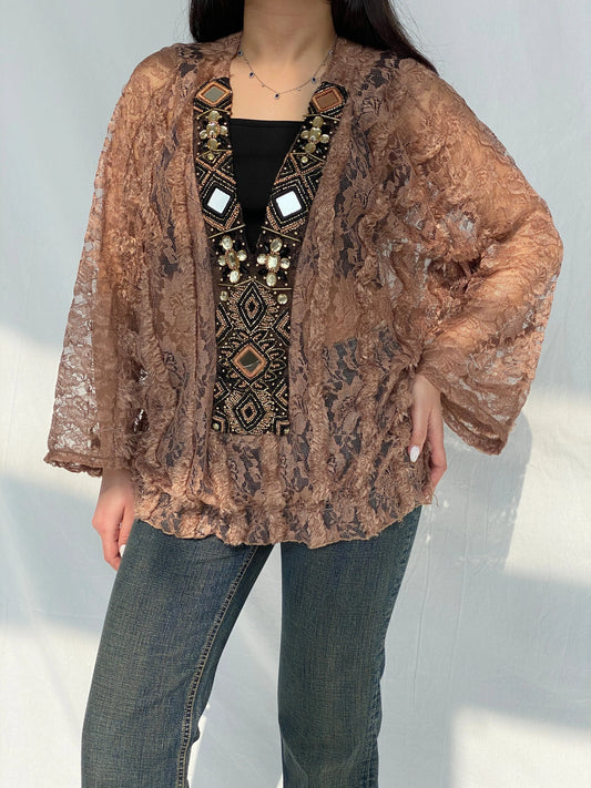 Vintage My Story Paris Limited Edition Beaded Lace Women’s Top - L - Balagan Vintage Full Sleeve Top 00s, consignment, Fatima, Janan, striped, striped shirt, women top