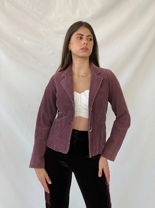 Vintage N&B Purple Corduroy Fitted Cotton Blazer - S - Balagan Vintage Blazer 90s, blazer, Coats&Jackets, full sleeve blazer, Mira, silk, winter, Women's Blazers