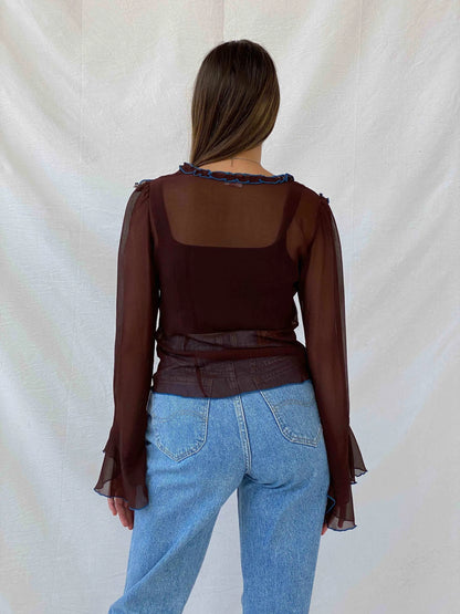 Vintage NDEH Floral Embroidered Sheer Top - Balagan Vintage Mesh Top Deals, floral mesh, full sleeve top, mesh top, Mira