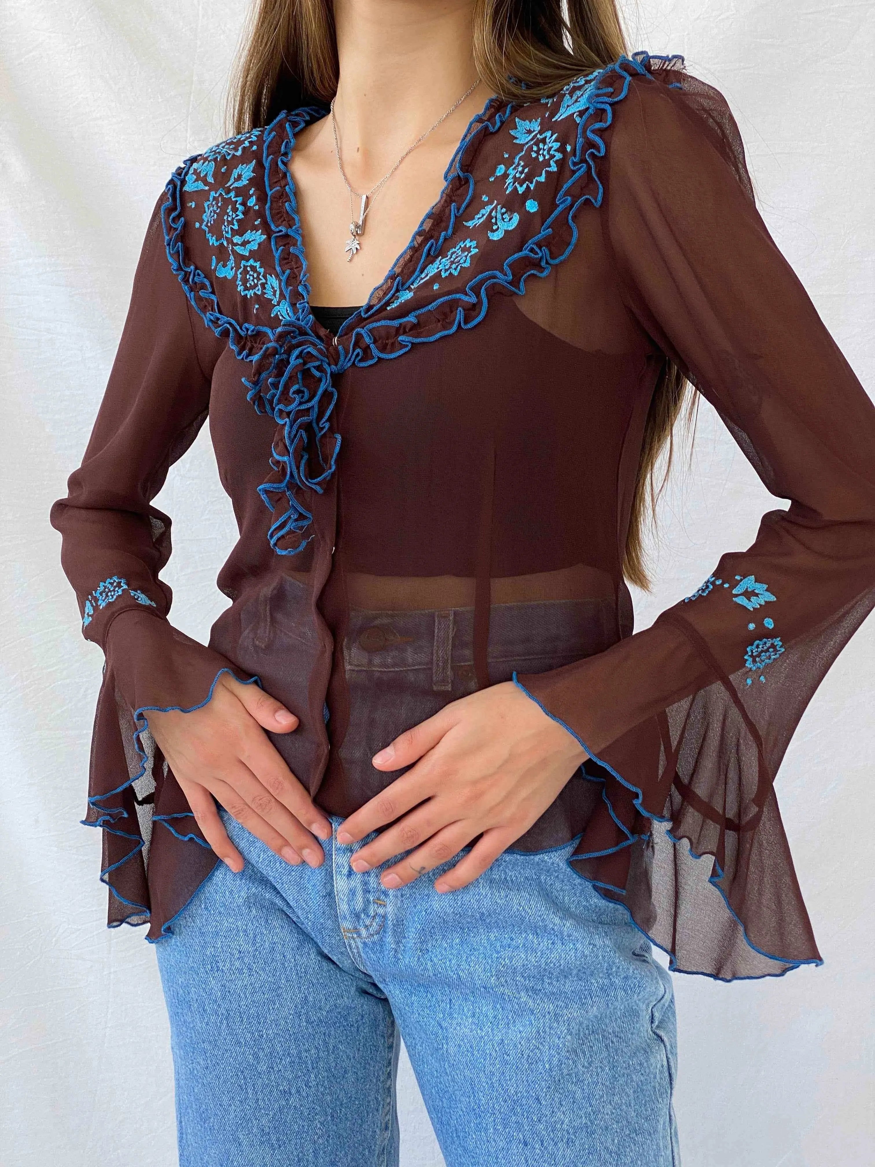Vintage NDEH Floral Embroidered Sheer Top - Balagan Vintage Mesh Top floral mesh, full sleeve top, mesh top, Mira