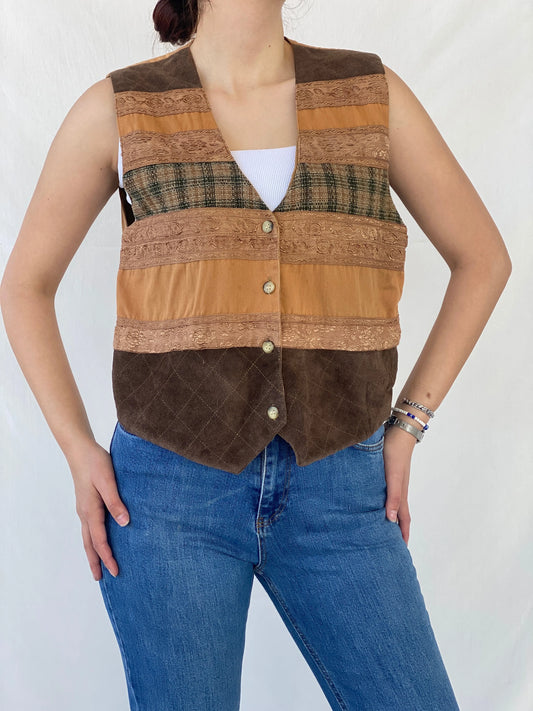Vintage New Directions Brown Patchwork Cotton Women’s Vest - L - Balagan Vintage Vest Ayah, brown, patchwork, vest