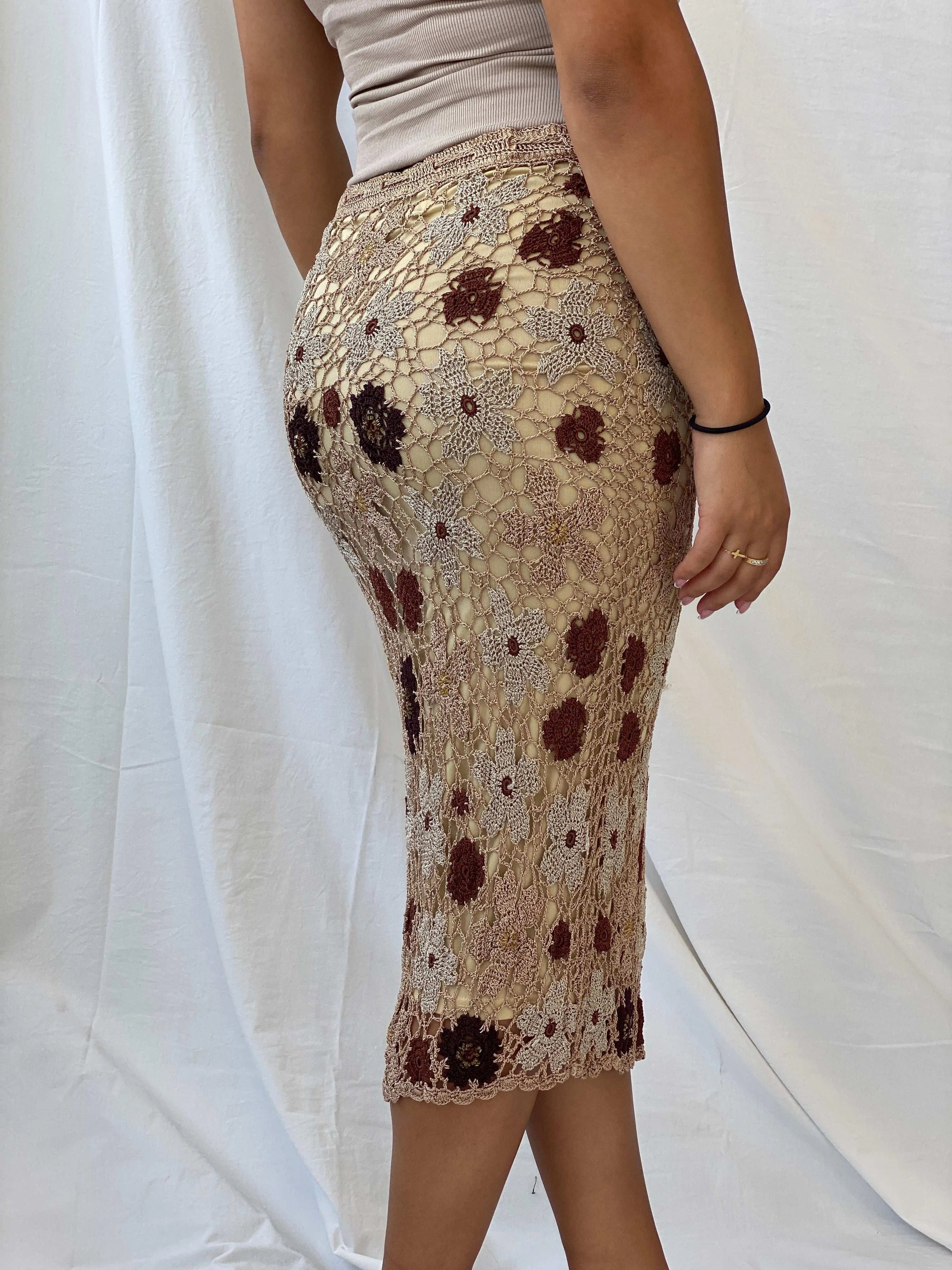 Vintage Nicowa Knit Pencil Skirt With Beaded Details - S - Balagan Vintage Midi Skirt 00s, knit, Lana, midi skirt, summer