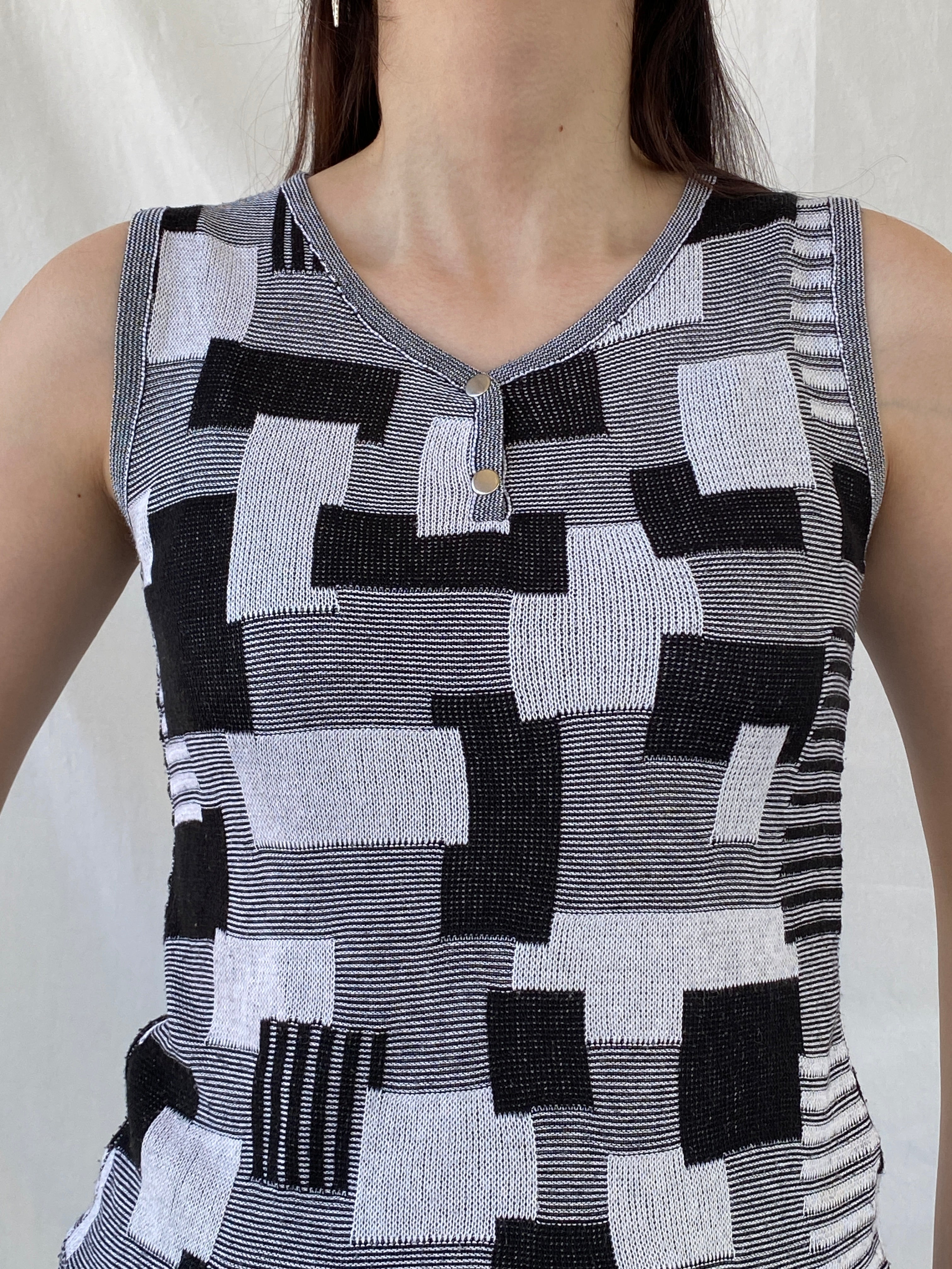 Vintage Nisan Triko Black White Geometric Knitted Cotton Tank Top - S - Balagan Vintage Sleeveless Top 00s, Ayah, NEW IN, summer, women top