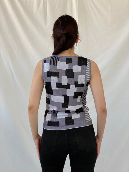 Vintage Nisan Triko Black White Geometric Knitted Cotton Tank Top - S - Balagan Vintage Sleeveless Top 00s, Ayah, NEW IN, summer, women top