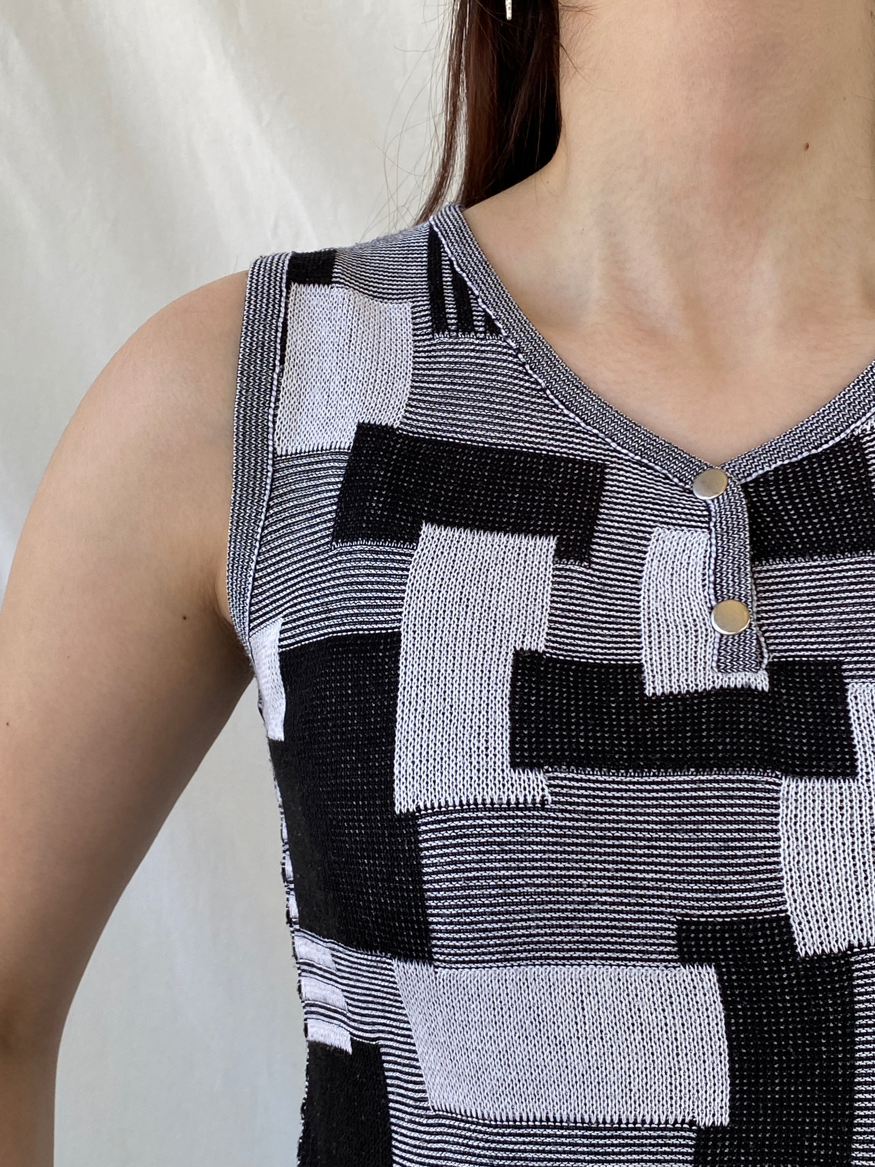 Vintage Nisan Triko Black White Geometric Knitted Cotton Tank Top - S - Balagan Vintage Sleeveless Top 00s, Ayah, NEW IN, summer, women top