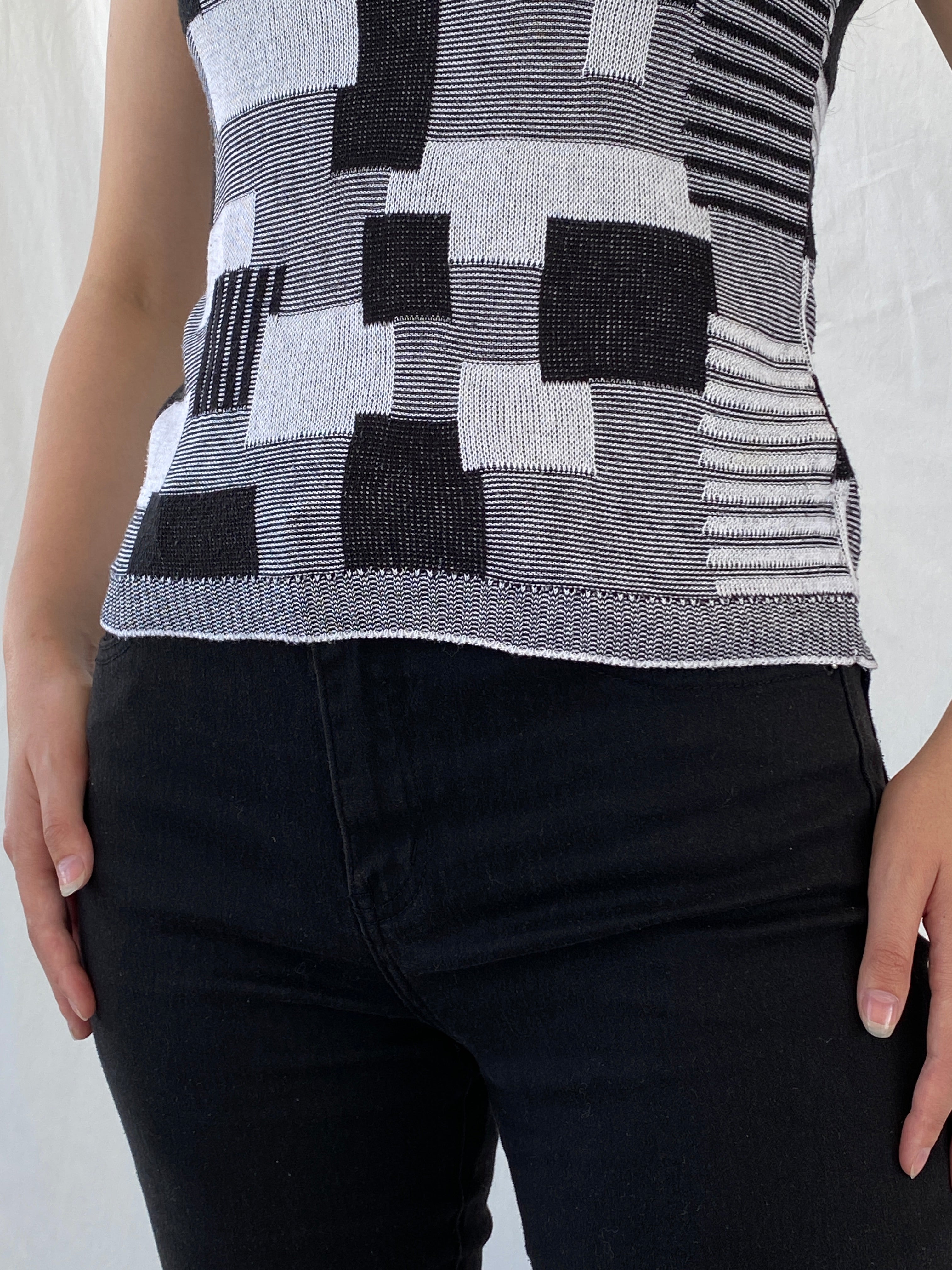 Vintage Nisan Triko Black White Geometric Knitted Cotton Tank Top - S - Balagan Vintage Sleeveless Top 00s, Ayah, NEW IN, summer, women top