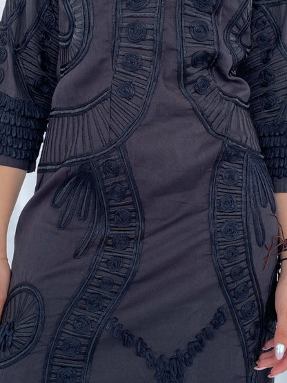 Vintage Niza Moda Bohemian 3/4 Sleeve Black Midi Dress Size M - Balagan Vintage Midi Dress 90s, black dress, Deals, dress, Juana, midi dress