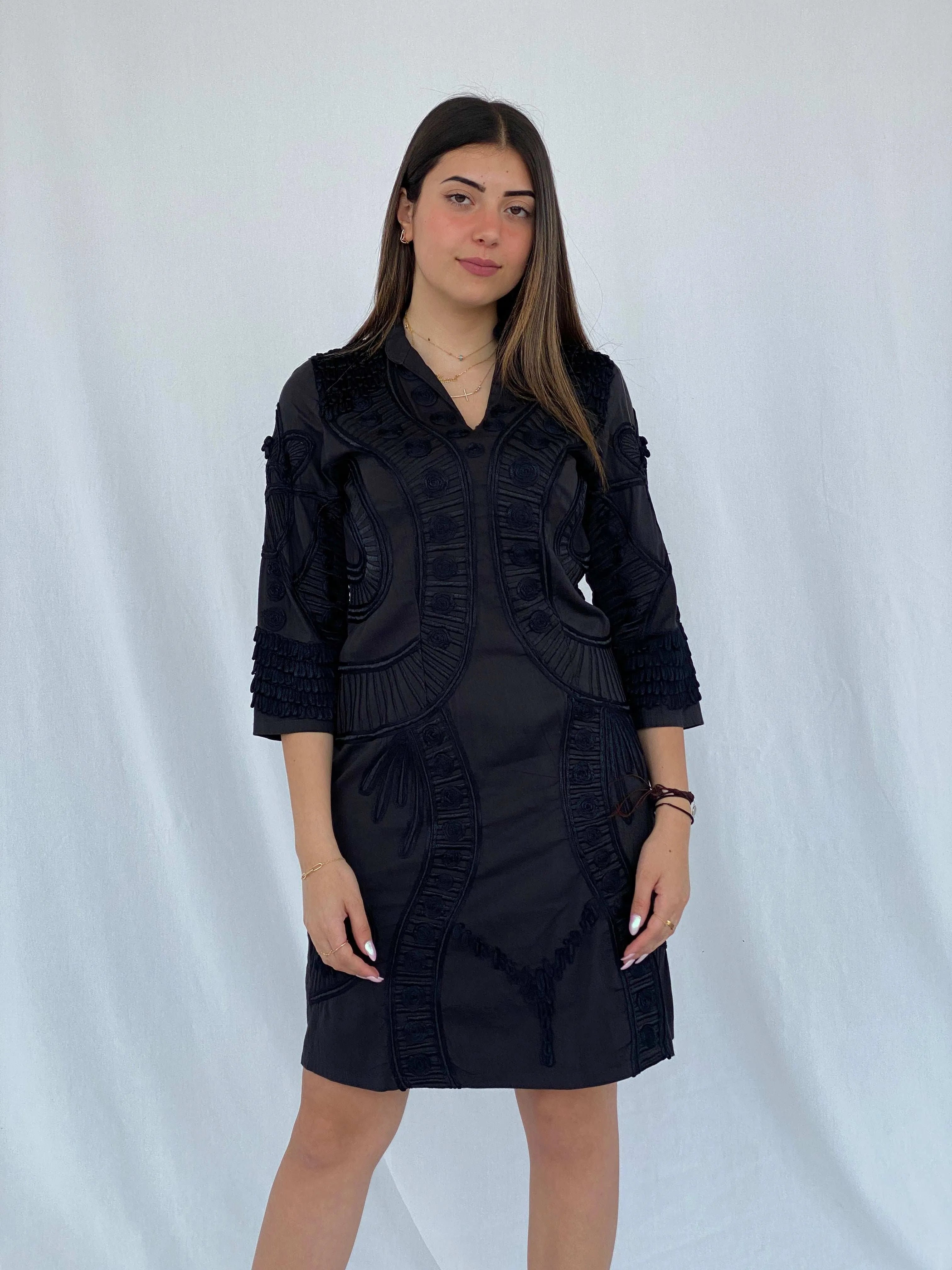 Vintage Niza Moda Bohemian 3/4 Sleeve Black Midi Dress Size M - Balagan Vintage Midi Dress 90s, black dress, Deals, dress, Juana, midi dress
