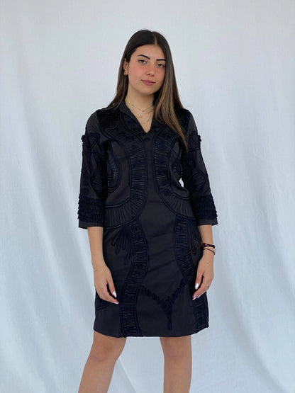 Vintage Niza Moda Bohemian 3/4 Sleeve Black Midi Dress Size M - Balagan Vintage Midi Dress 90s, black dress, Deals, dress, Juana, midi dress