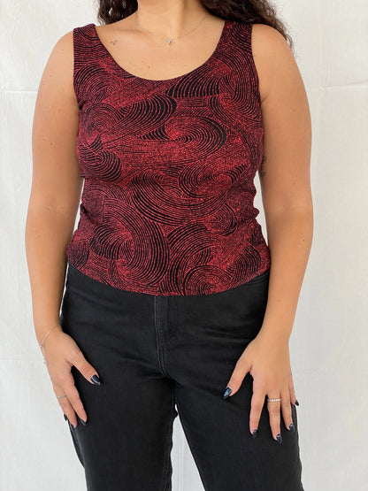 Vintage ONYX Nite Shimmery Red Groovy Sleeveless Party Top - M - Balagan Vintage Sleeveless Top 00s, 90s, Dina, groovy, mesh