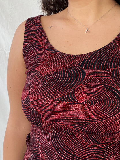 Vintage ONYX Nite Shimmery Red Groovy Sleeveless Party Top - M - Balagan Vintage Sleeveless Top 00s, 90s, Dina, groovy, mesh