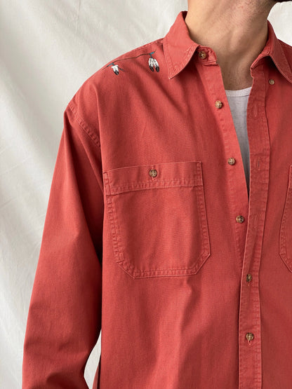 Vintage Orange Men’s Hand Painted Western Cowboy Long Sleeve Cotton Shirt - L - Balagan Vintage Full Sleeve Shirt cotton shirt, cowboy, full sleeve shirt, Hamza, handmade, mens shirt, shirt