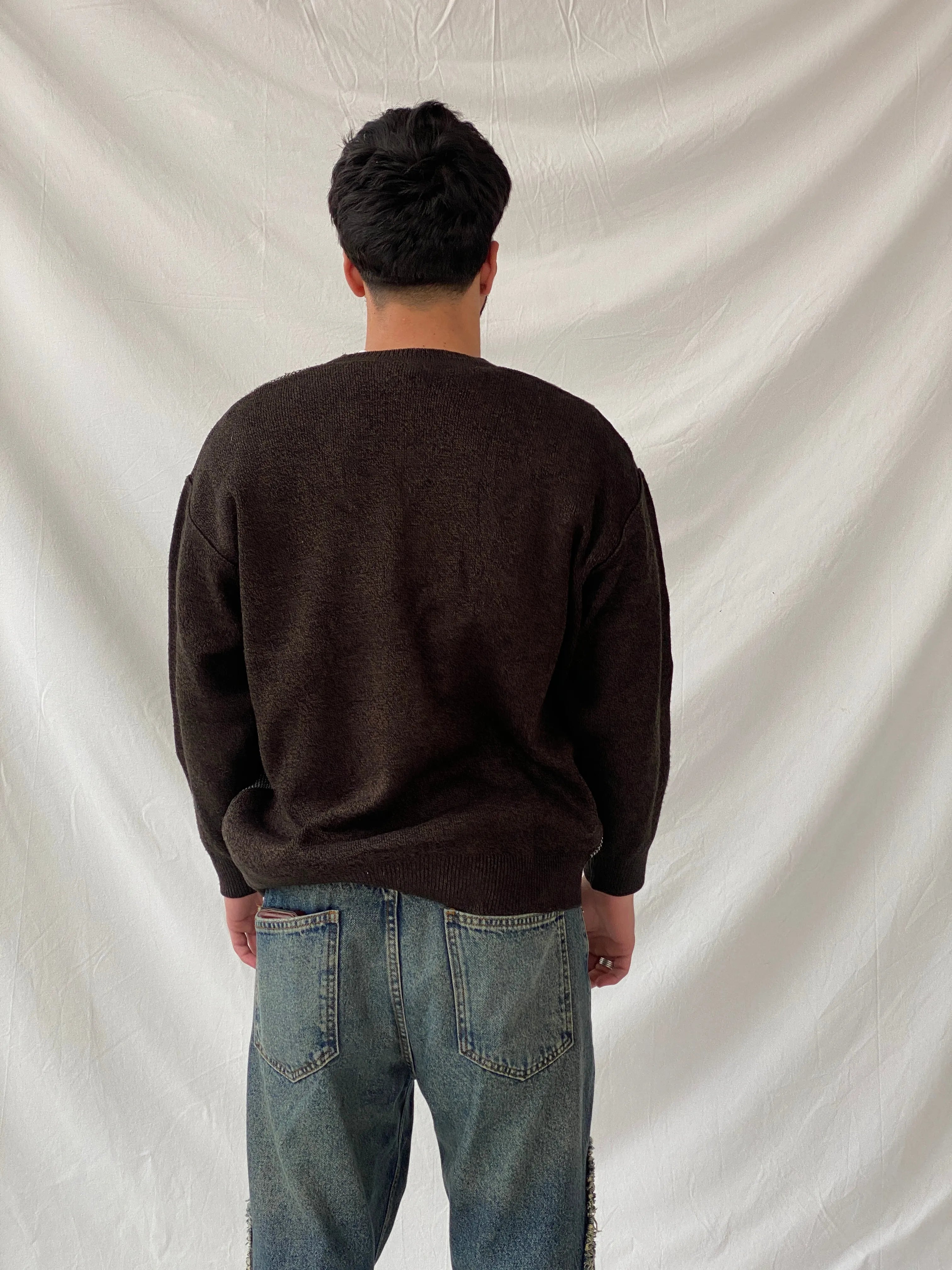 Vintage ÖzSalih Collection Brown Jumper V-Neck Knitted Sweater - M - Balagan Vintage Sweater 90s, Hamza, knit, knitted, knitted sweater, men, streetwear, vintage, vintage sweater, winter