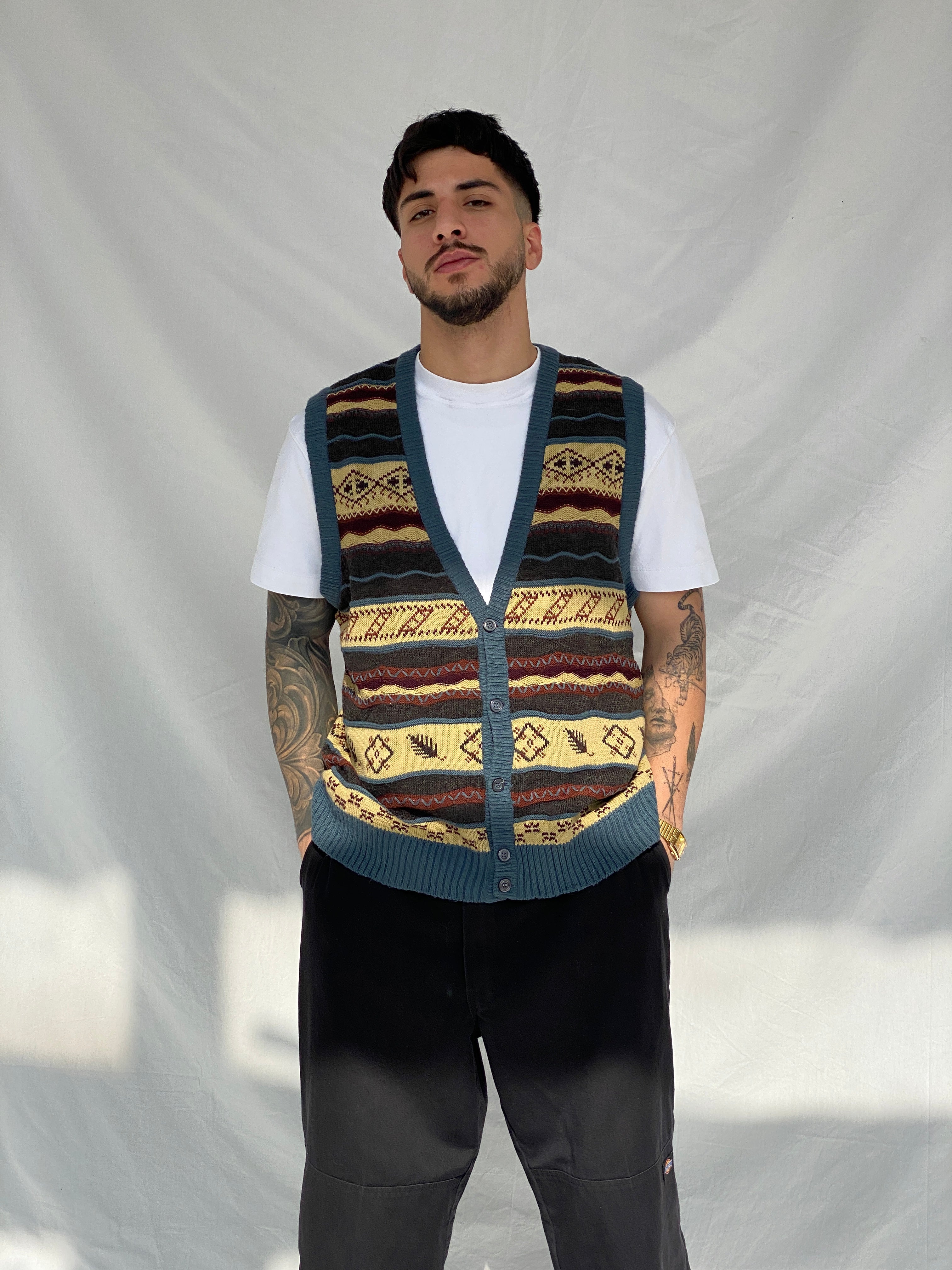 Vintage Paolo Conti Men’s Wool Blend Sweater Vest - M - Balagan Vintage Vest 90s, Hamza, knitted vest, men, NEW IN, streetwear, vest, vintage, winter