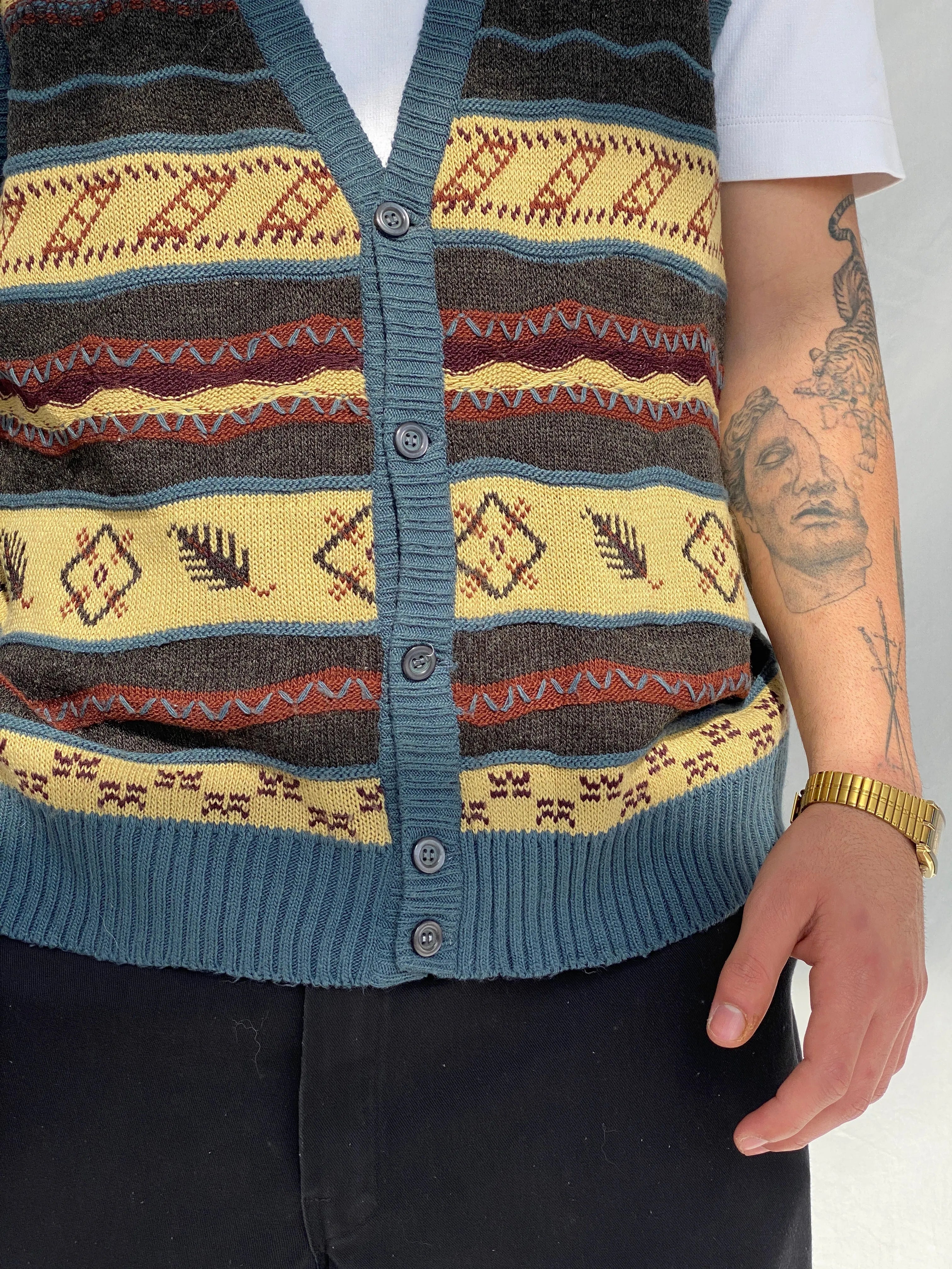 Vintage Paolo Conti Men’s Wool Blend Sweater Vest - M - Balagan Vintage Vest 90s, Hamza, knitted vest, men, streetwear, vest, vintage, winter