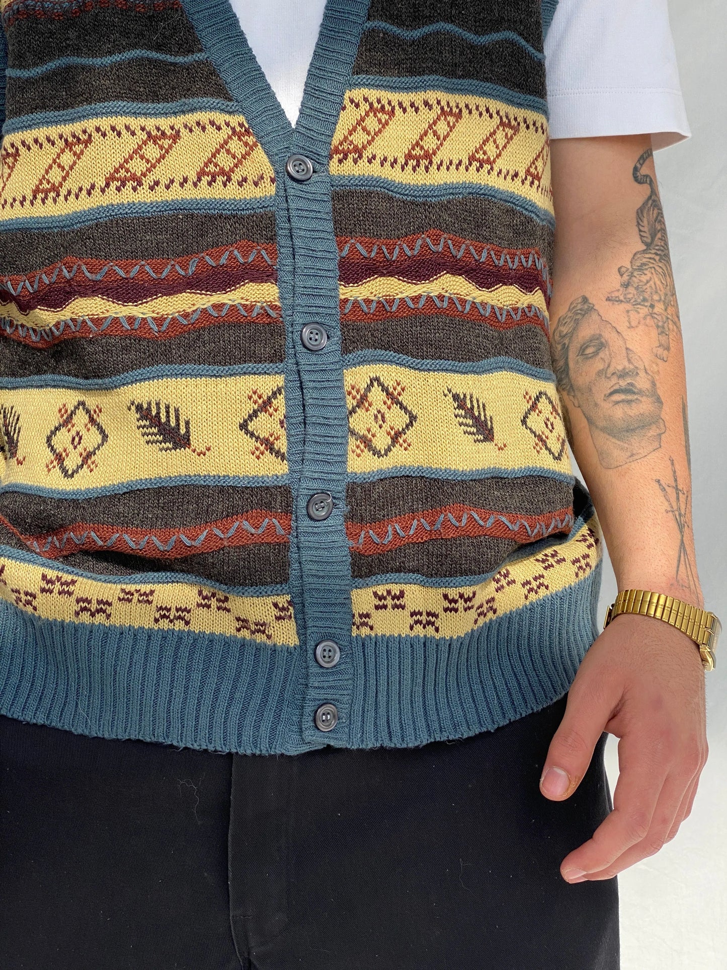 Vintage Paolo Conti Men’s Wool Blend Sweater Vest - M - Balagan Vintage Vest 90s, Hamza, knitted vest, men, streetwear, vest, vintage, winter