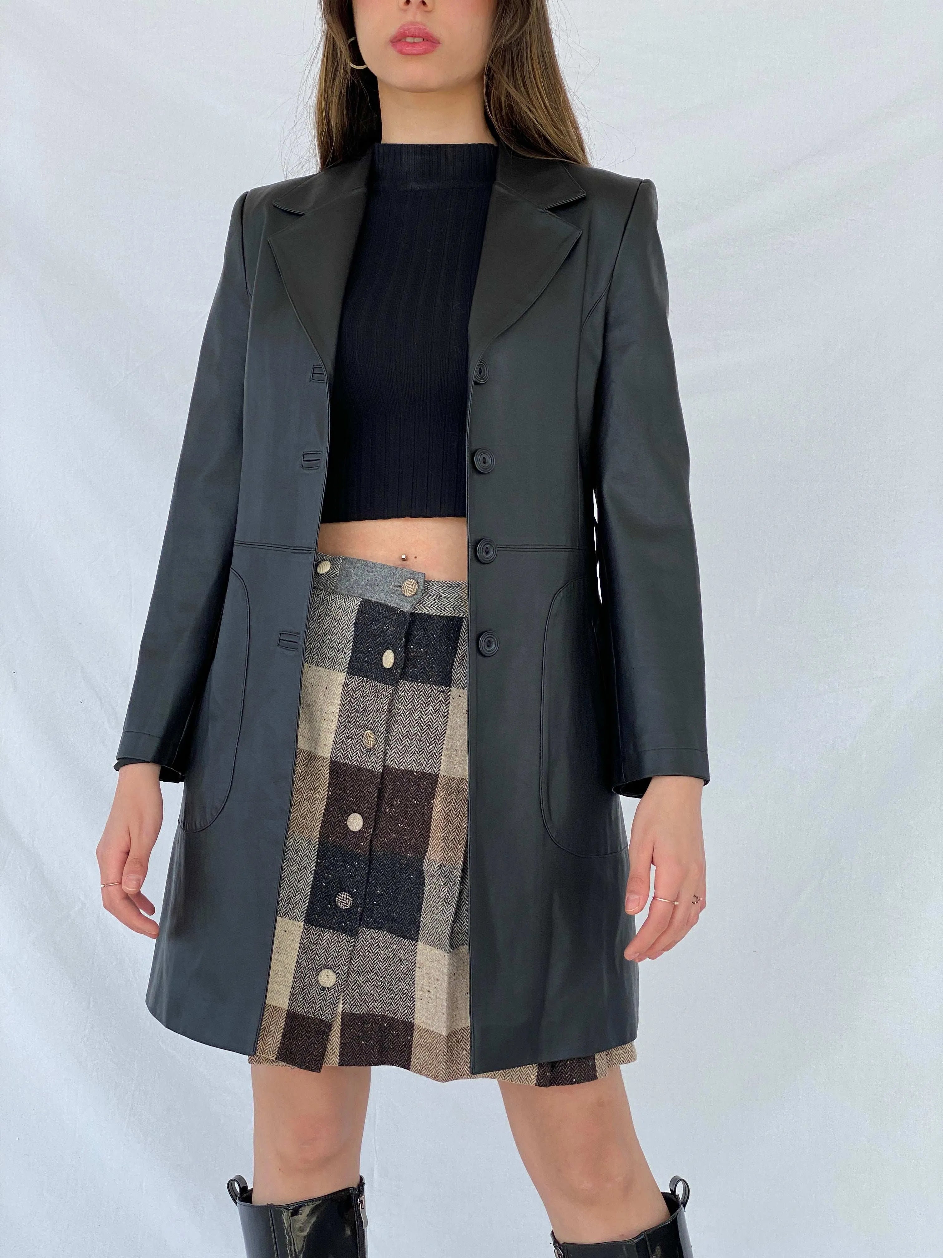 Vintage Paraf Black Leather Light Coat - Balagan Vintage Coat 00s, coat, leather coat, Mira, vintage coat