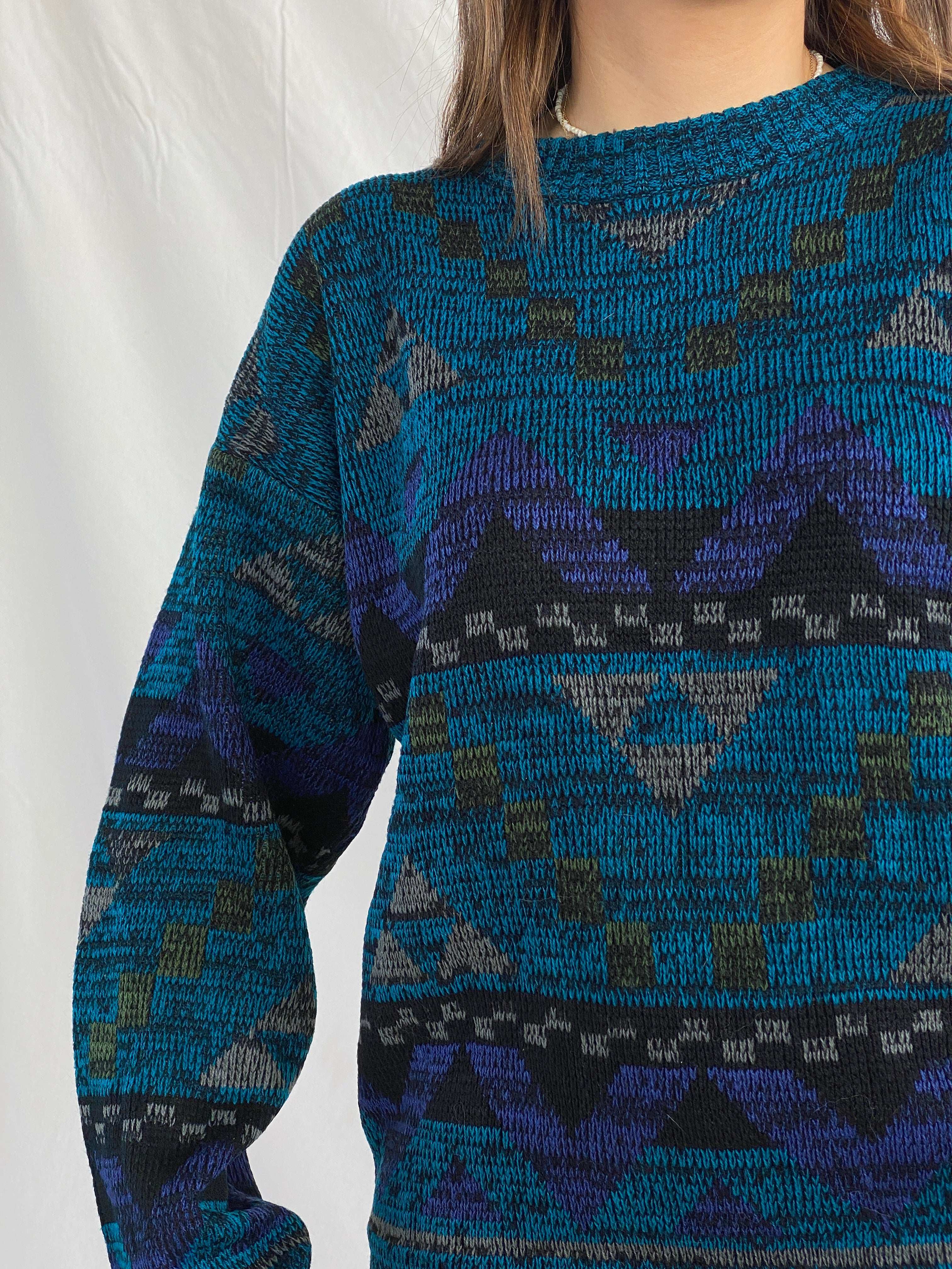 Vintage Permit Geometric Knitted Sweater - Balagan Vintage Sweater 90s, Juana, knitted sweater, oversized sweater, printed sweater, sweater