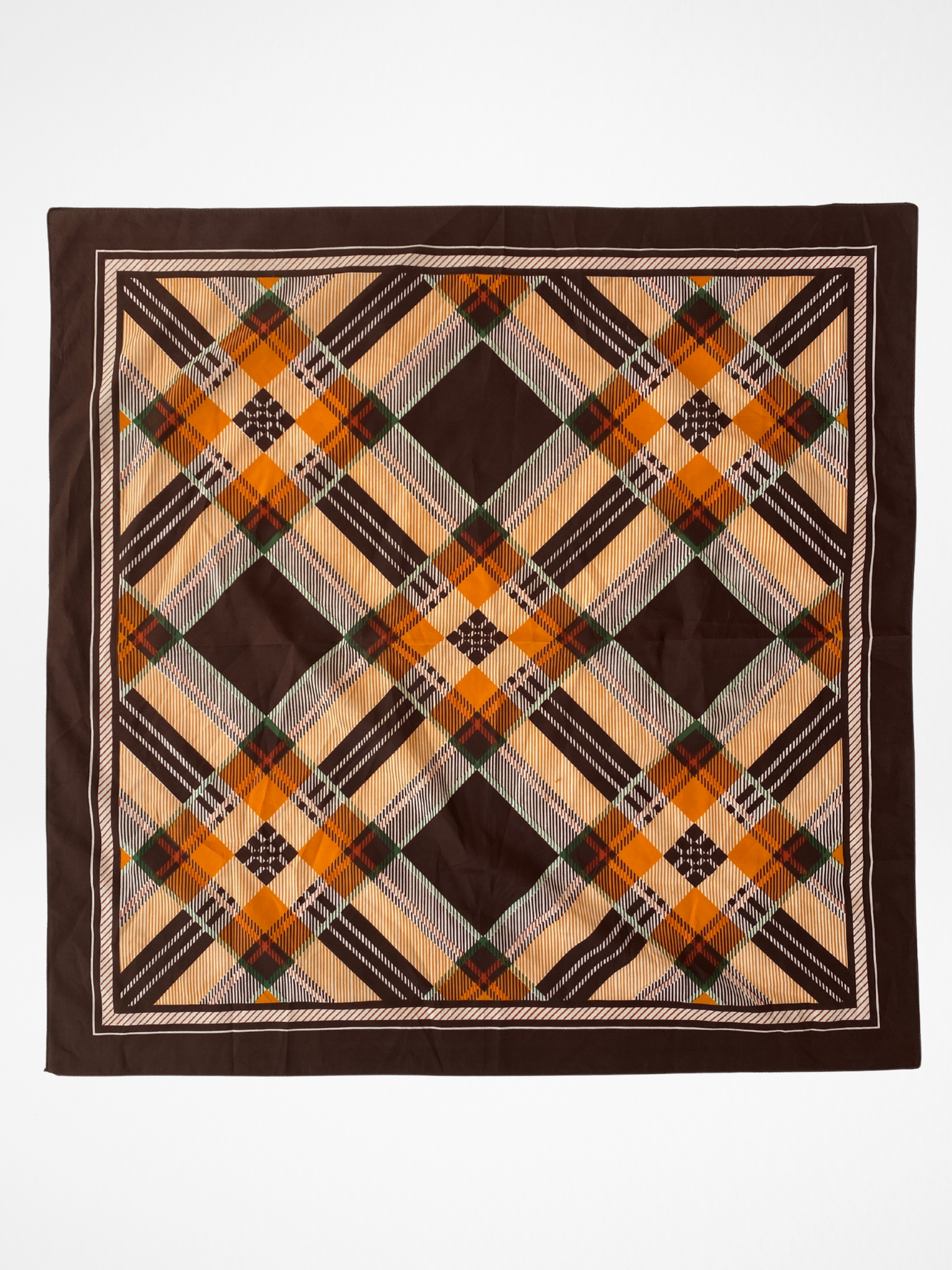 Vintage Plaid Tartan Like Pattern Brown Square Scarf - Balagan Vintage Scarf 00s, multicolored, NEW IN, scarf, summer