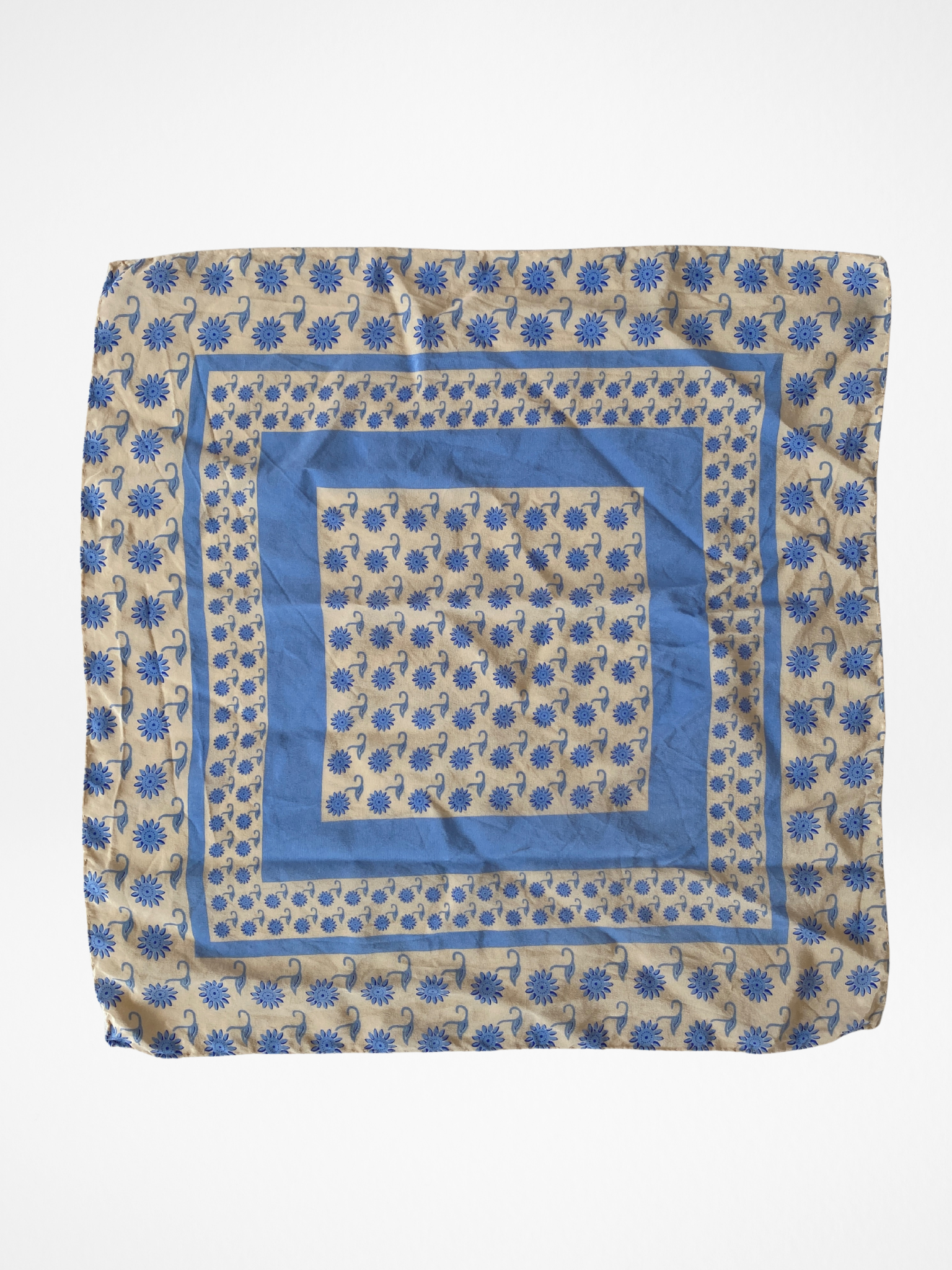 Vintage Prochownick Square Silk Blue & Beige Scarf - Balagan Vintage Scarf 00s, multicolored, NEW IN, scarf, summer