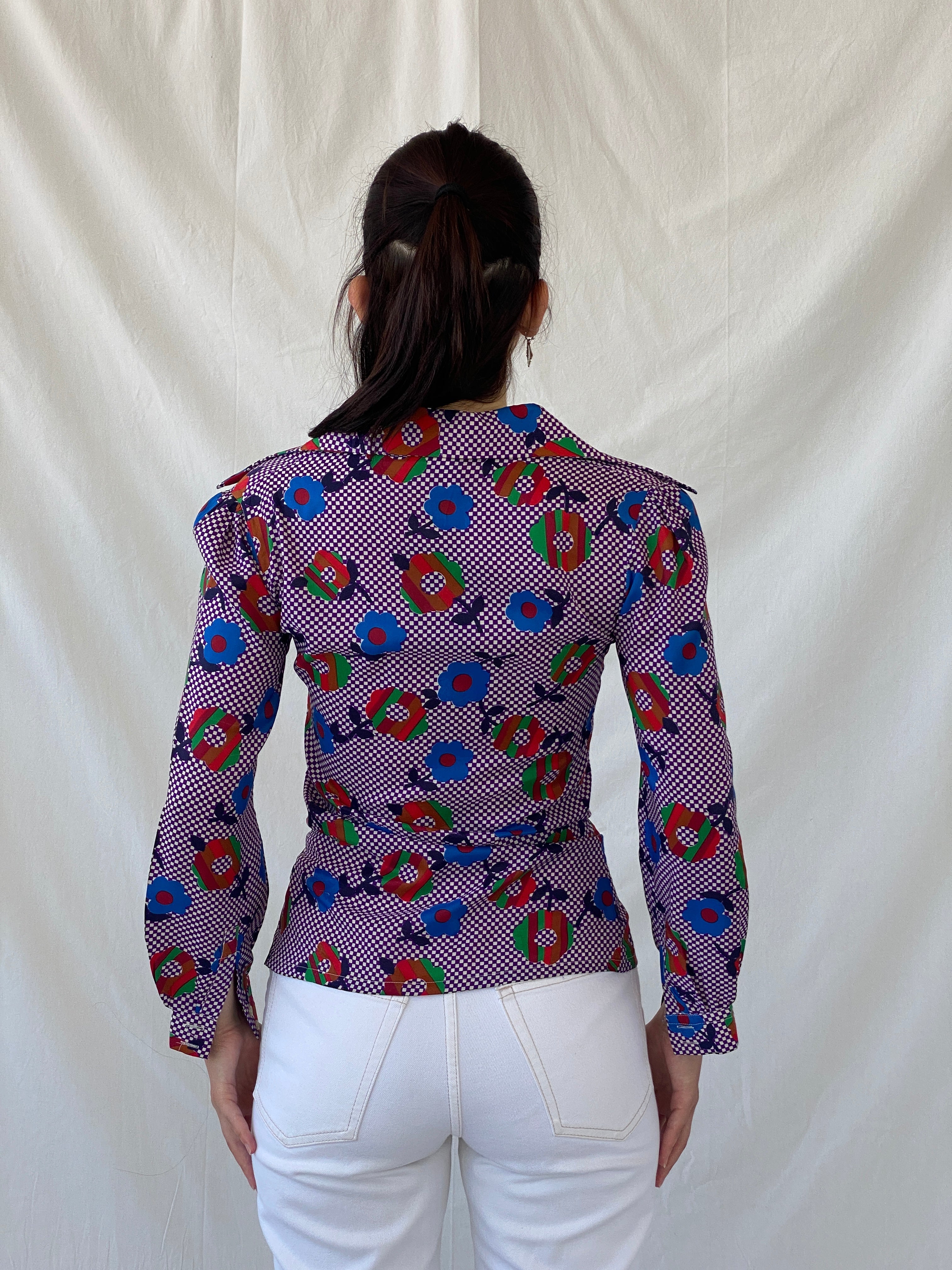 Vintage Qwer Geometric Floral Art Color Blast Full Sleeve Shirt - S - Balagan Vintage Full sleeve Shirt 00s, Ayah, floral, floral shirt, full sleeve shirt, NEW IN, shirt, women shirt
