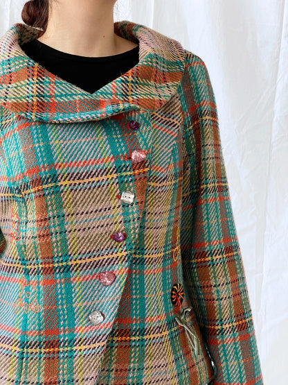 Vintage Rainbow Plaid Whimsy Exaggerated Collar Women’s Blazer - L - Balagan Vintage Jacket 00s, 90s, Ayah, Coats&Jackets, floral embroidery, full sleeve blazer, jacket, Women's Blazers