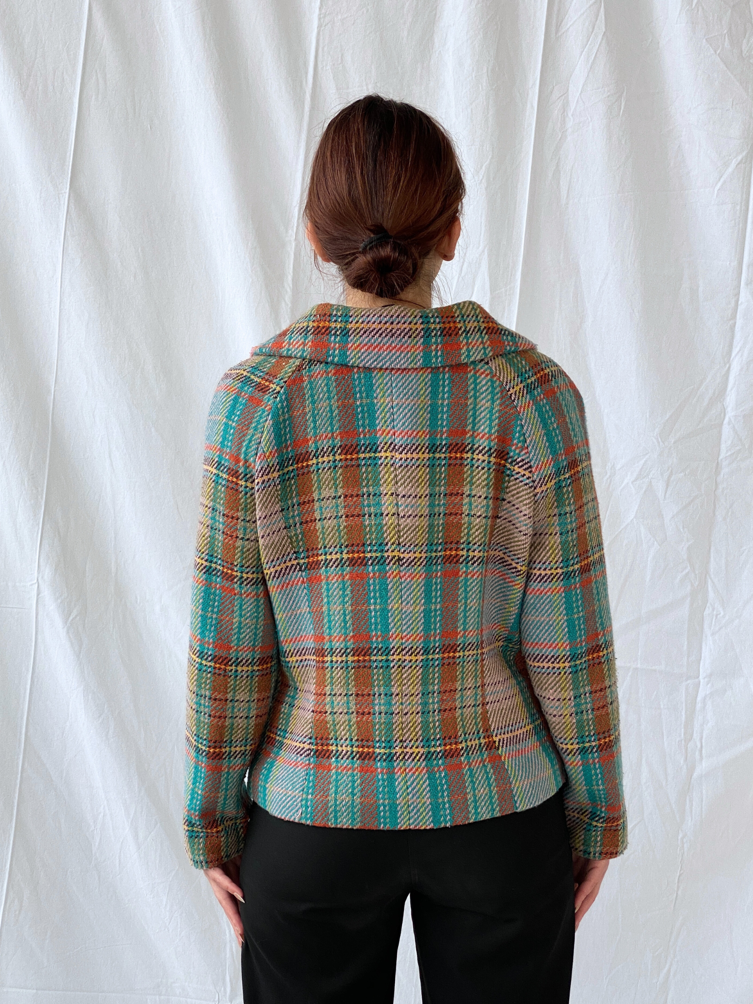 Vintage Rainbow Plaid Whimsy Exaggerated Collar Women’s Blazer - L - Balagan Vintage Jacket 00s, 90s, Ayah, floral embroidery, full sleeve blazer, jacket, NEW IN