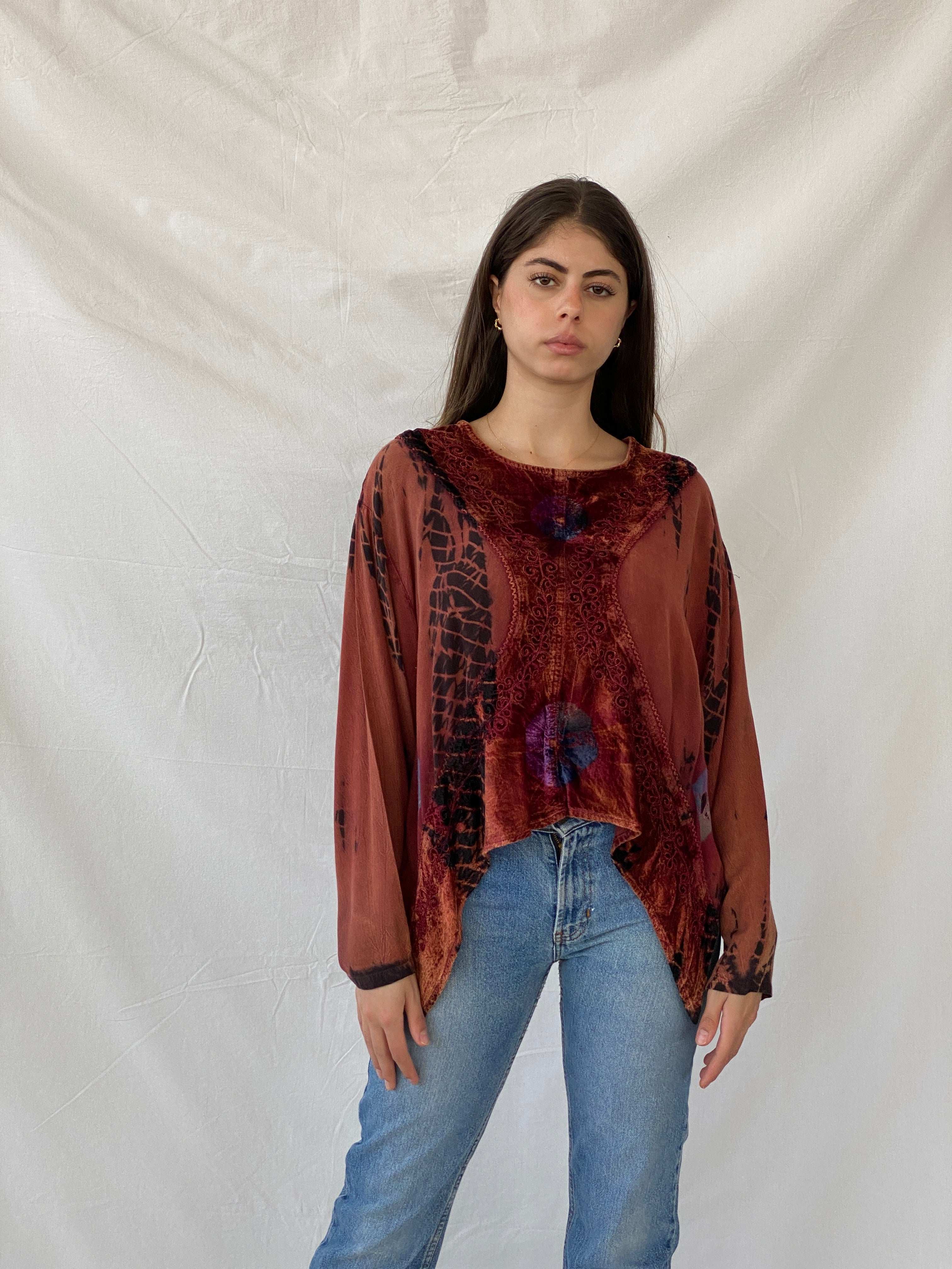 Vintage Rapp Bell Sleeve Top With Velvet & Embroidery Details - Balagan Vintage Full Sleeve Top 00s, Mira, winter, women top