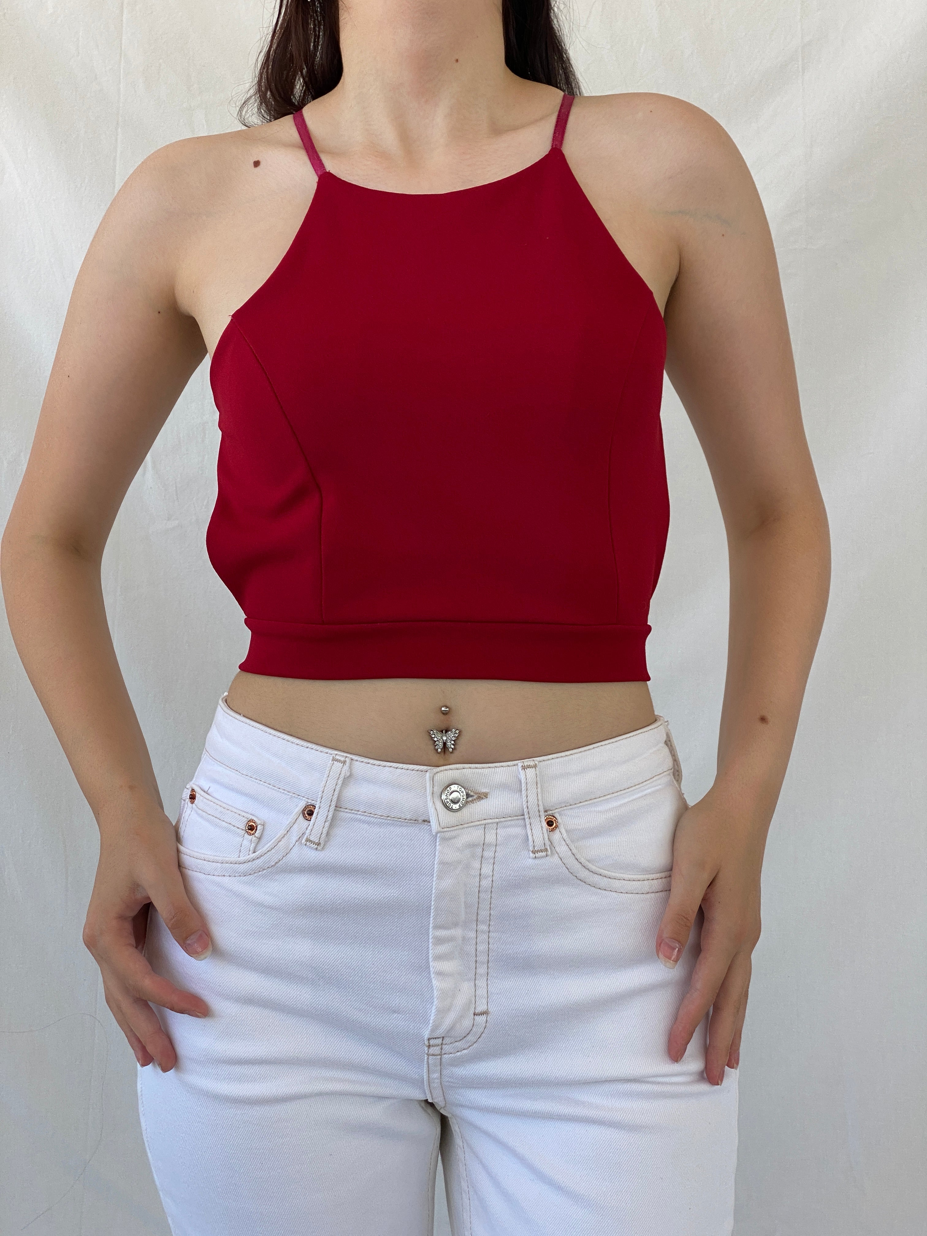 Vintage Red Italian Halter Backless Crop Top with Padded Bust - S - Balagan Vintage Halter Top 00s, Ayah, halter top, NEW IN, women top
