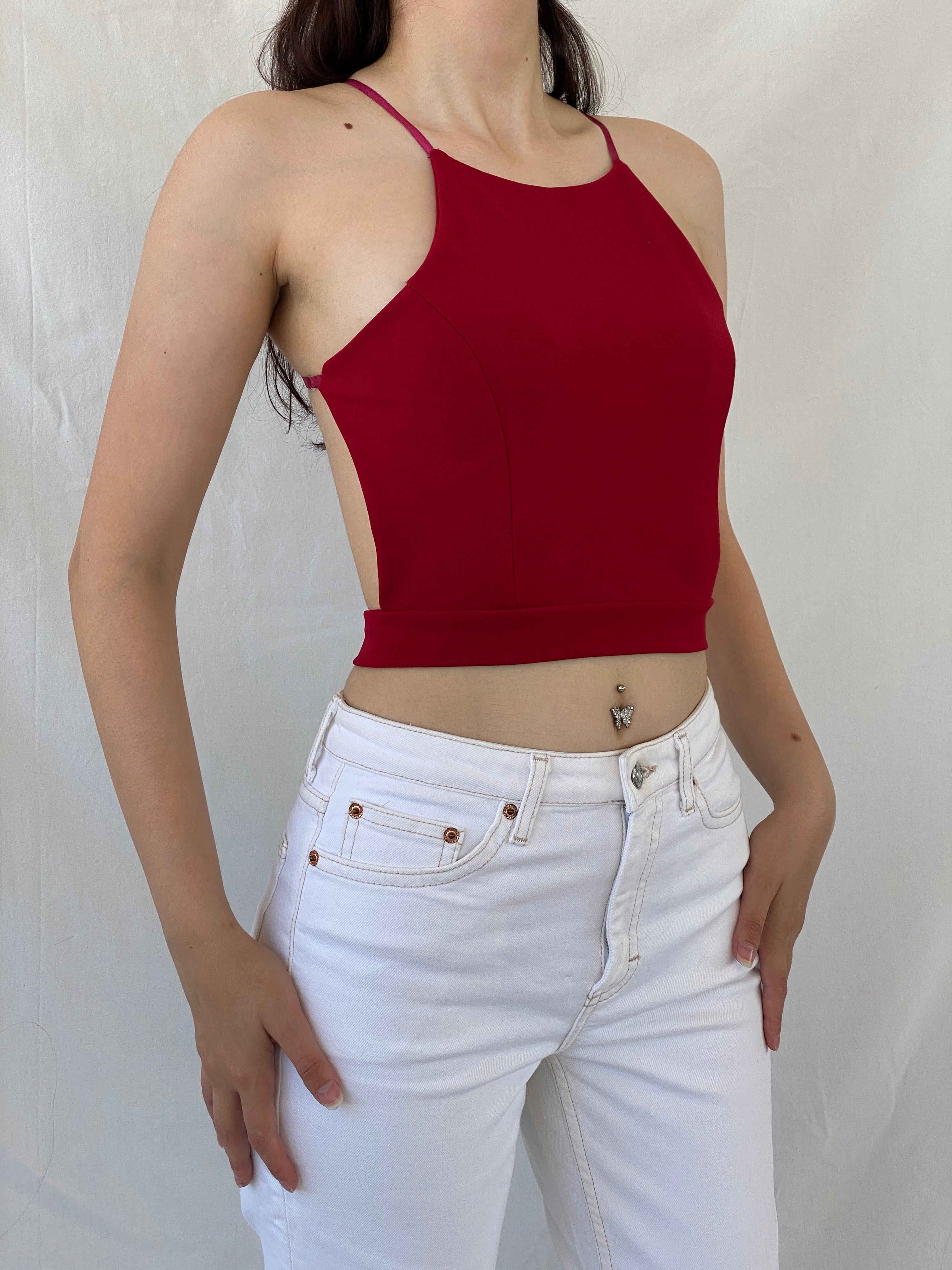 Vintage Red Italian Halter Backless Crop Top with Padded Bust - S - Balagan Vintage Halter Top 00s, Ayah, halter top, NEW IN, women top