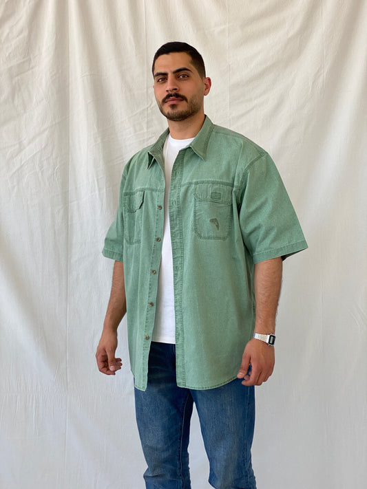 Vintage REDHEAD Men’s Green Short Sleeve Cotton Shirt - 2XL - Balagan Vintage Half Sleeve Shirt 90s, half sleeve shirt, mens shirt, printed shirt, Ramez, silk