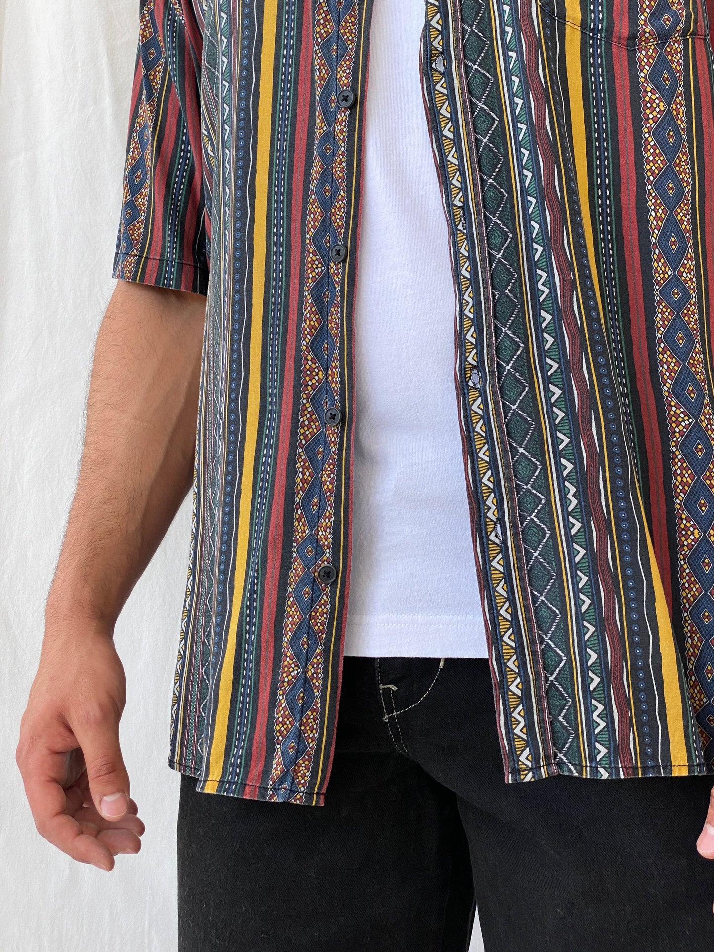 Vintage Remastered by Cotton On Men’s Striped Tribal Print Shirt - 2XL - Balagan Vintage Half Sleeve Shirt 90s, half sleeve shirt, mens shirt, multicolored, NEW IN, printed shirt, Ramez