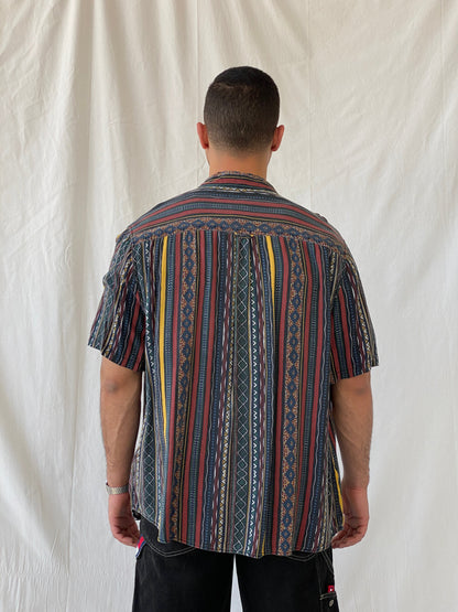 Vintage Remastered by Cotton On Men’s Striped Tribal Print Shirt - 2XL - Balagan Vintage Half Sleeve Shirt 90s, half sleeve shirt, mens shirt, multicolored, NEW IN, printed shirt, Ramez